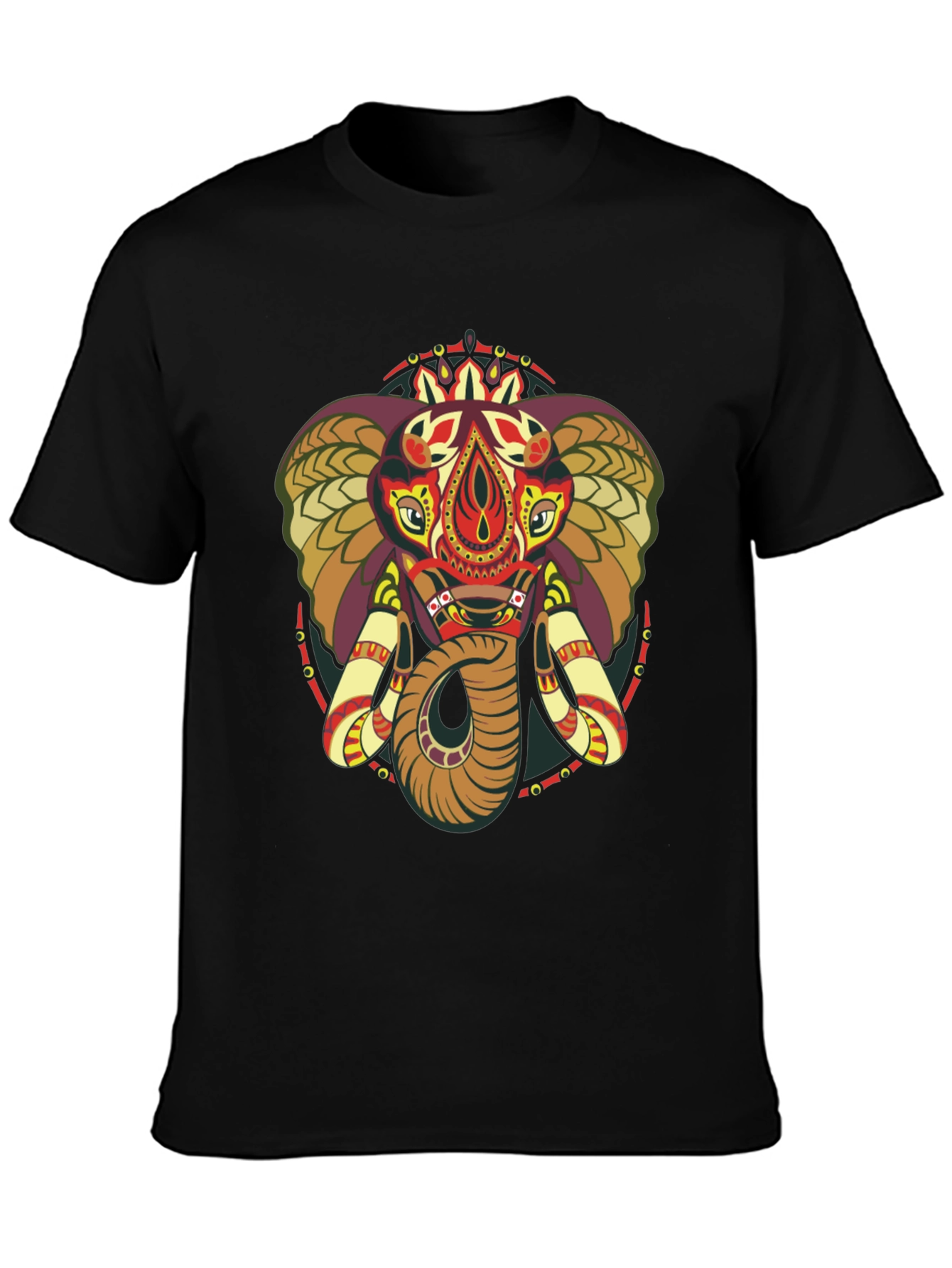 Elephant Mandala Graphic Print Crew Neck Tee