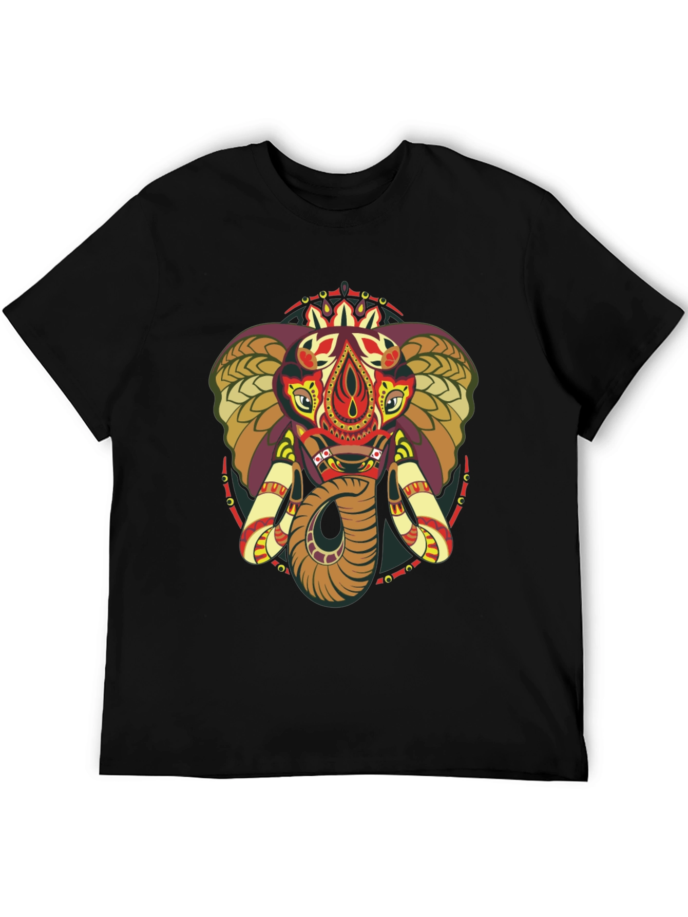 Elephant Mandala Graphic Print Crew Neck Tee