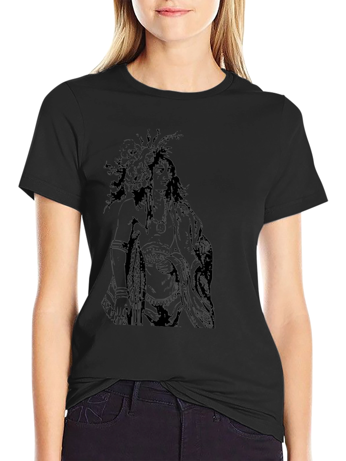 Native American Graphic T-Shirt - Black Cotton Tee