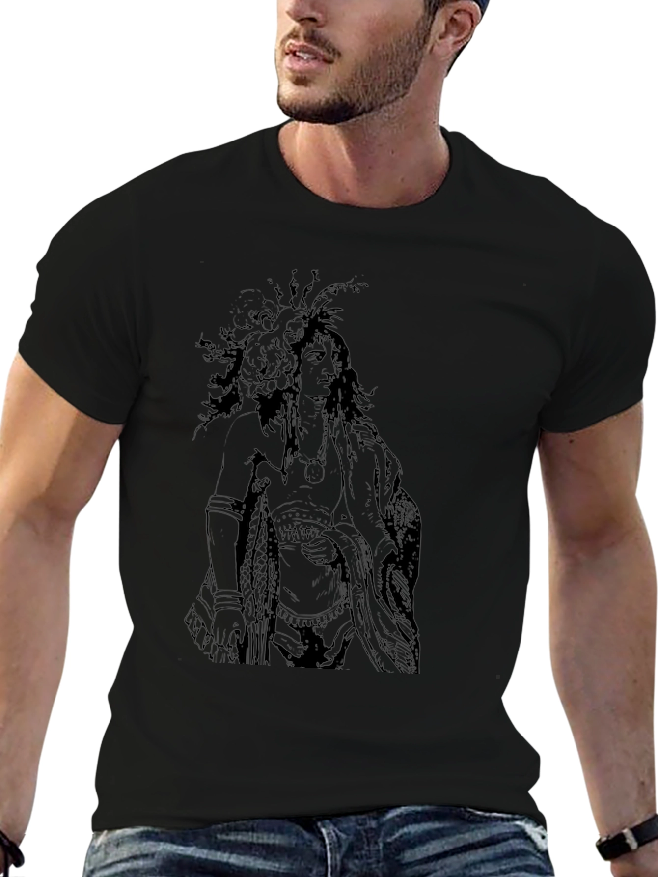 Native American Graphic T-Shirt - Black Cotton Tee