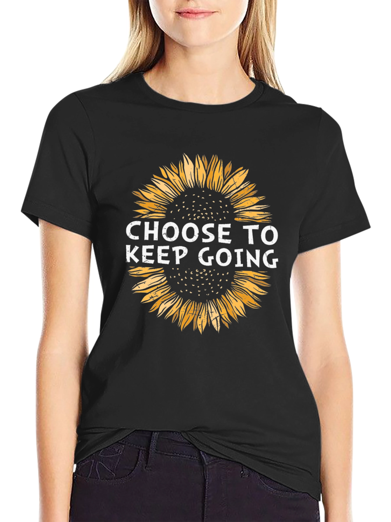 Choose to Keep Going Sunflower Graphic Tee - Black