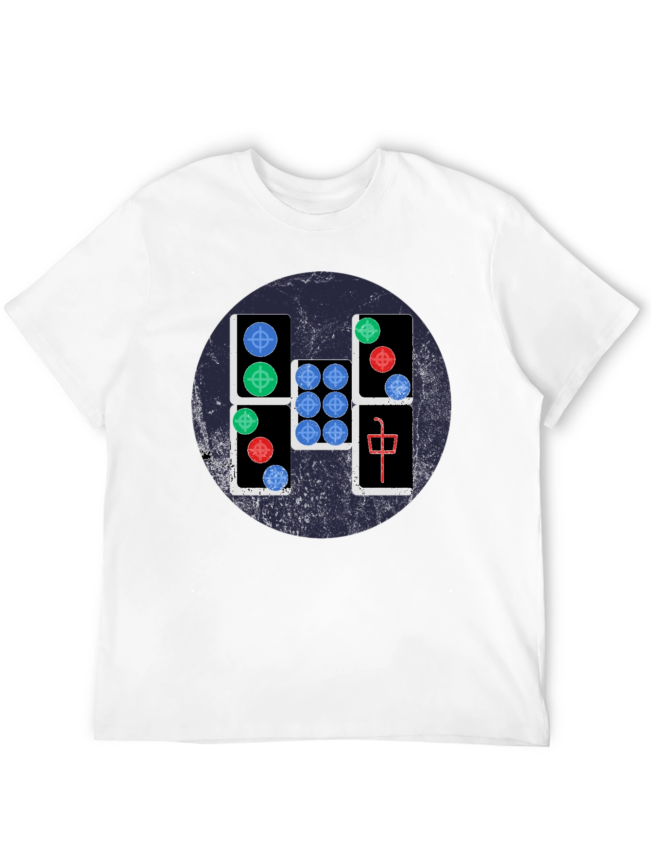Mahjong Tile Graphic Tee - Casual Black T-Shirt