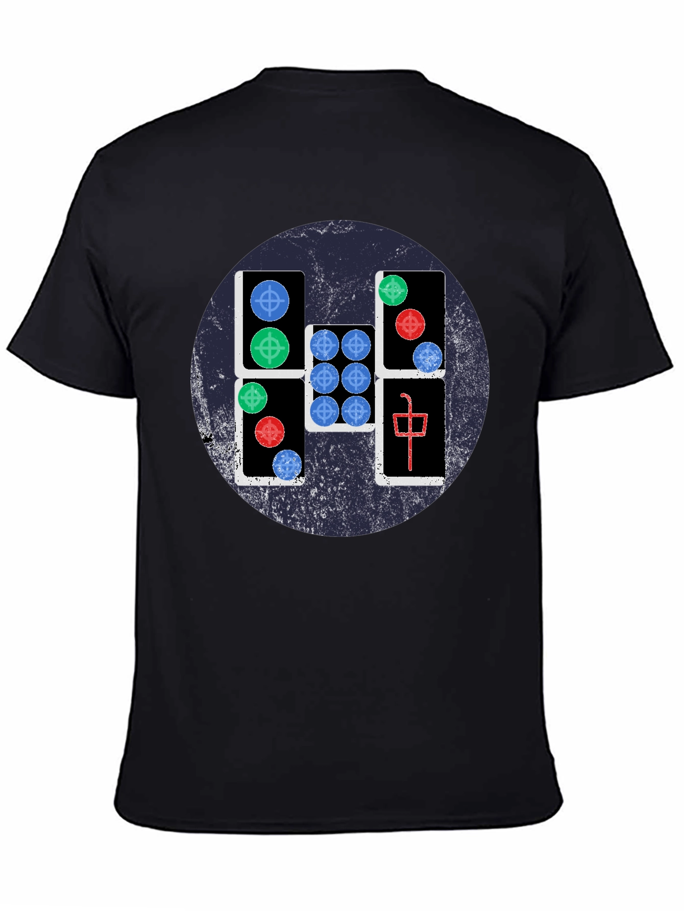 Mahjong Tile Graphic Tee - Casual Black T-Shirt