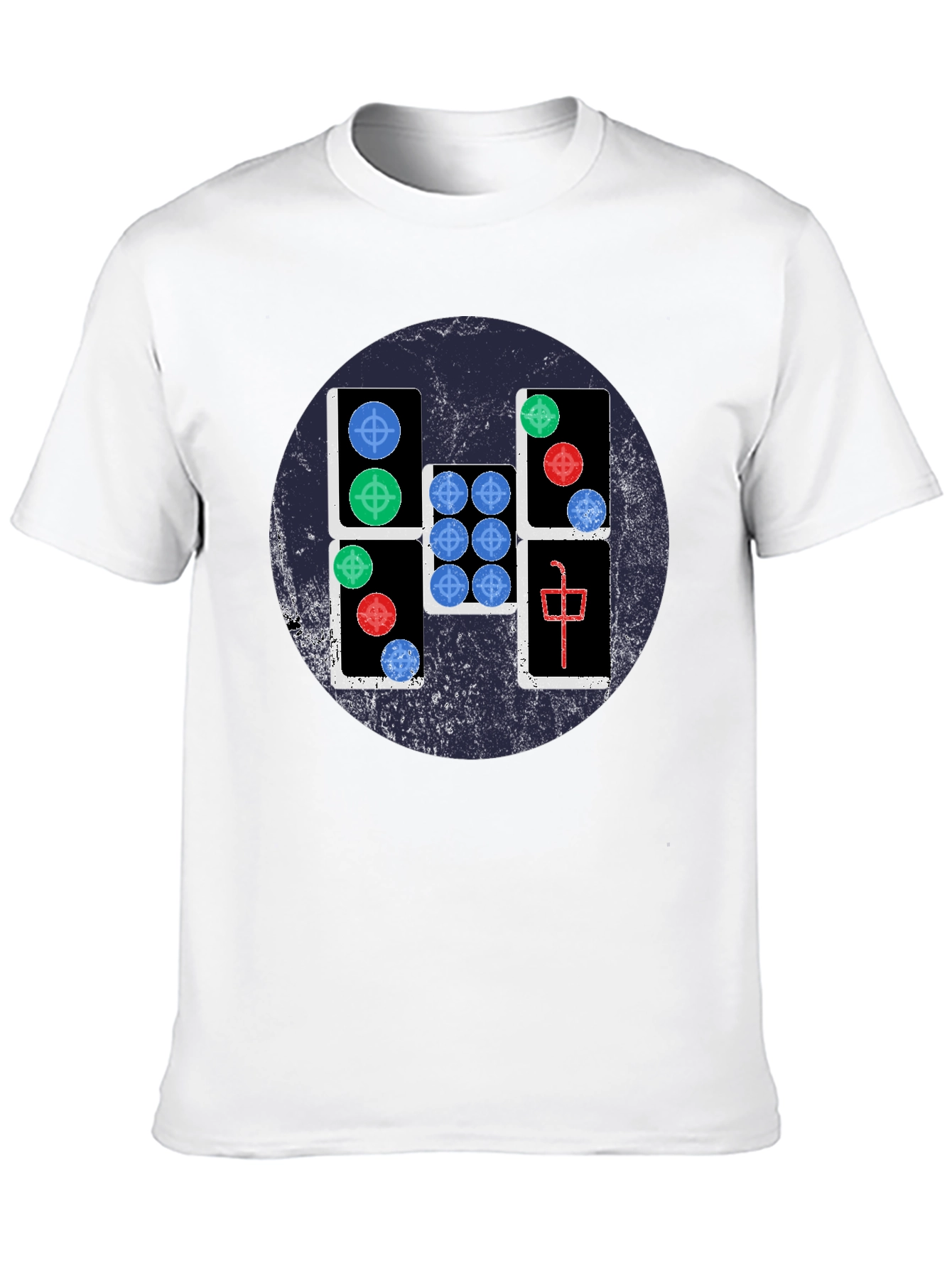 Mahjong Tile Graphic Tee - Casual Black T-Shirt