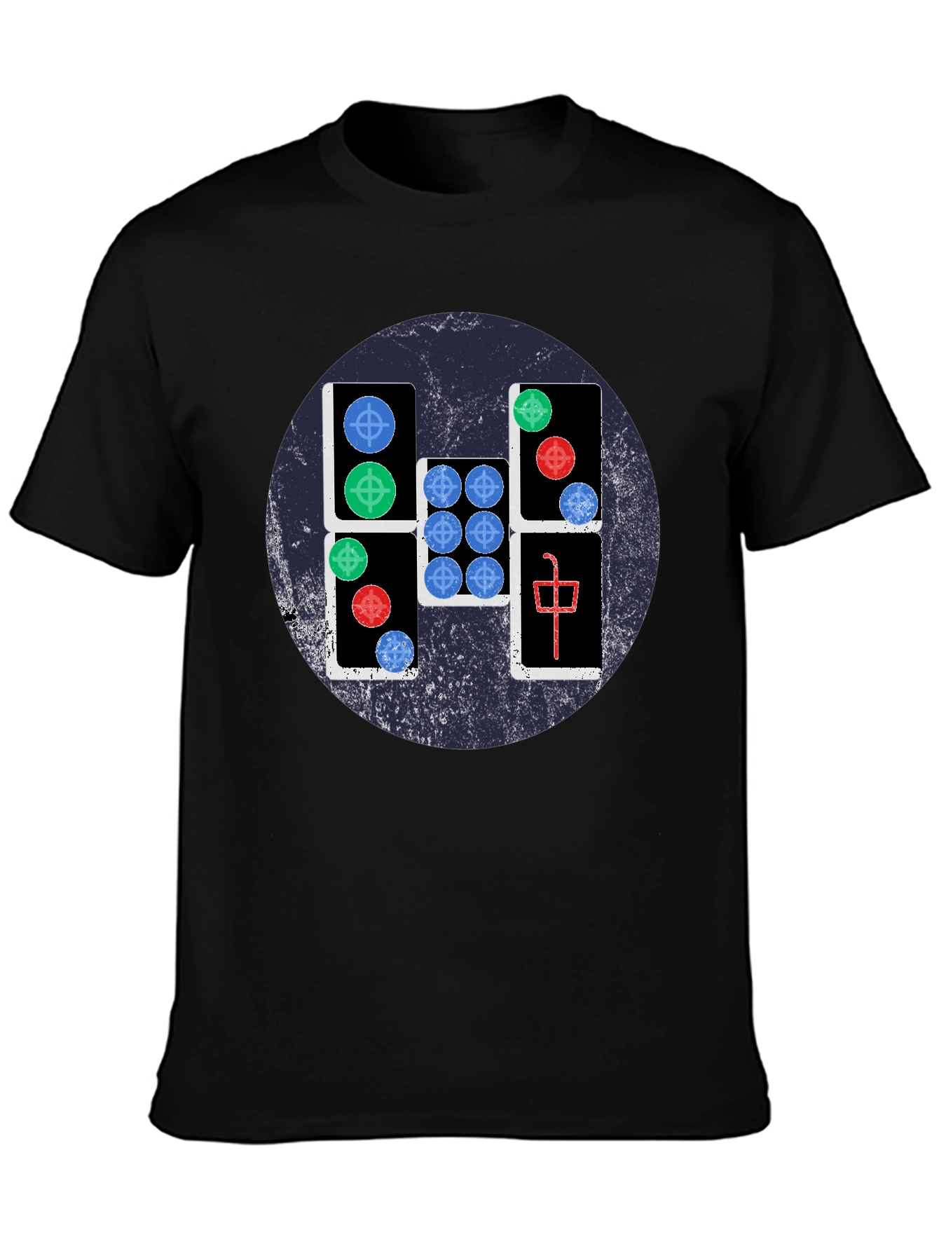 Mahjong Tile Graphic Tee - Casual Black T-Shirt