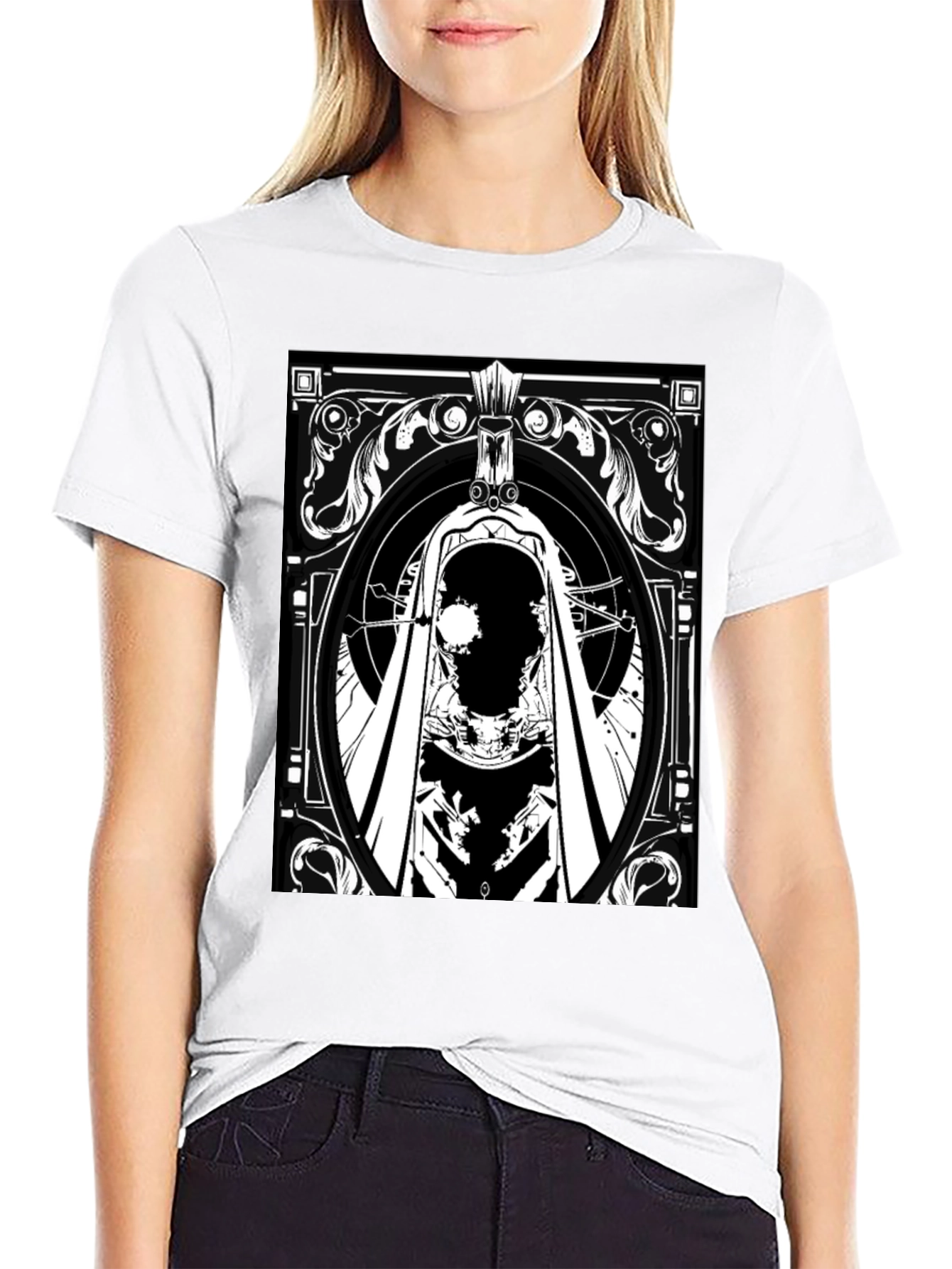 Black T-Shirt with Ornate Skull Graphic