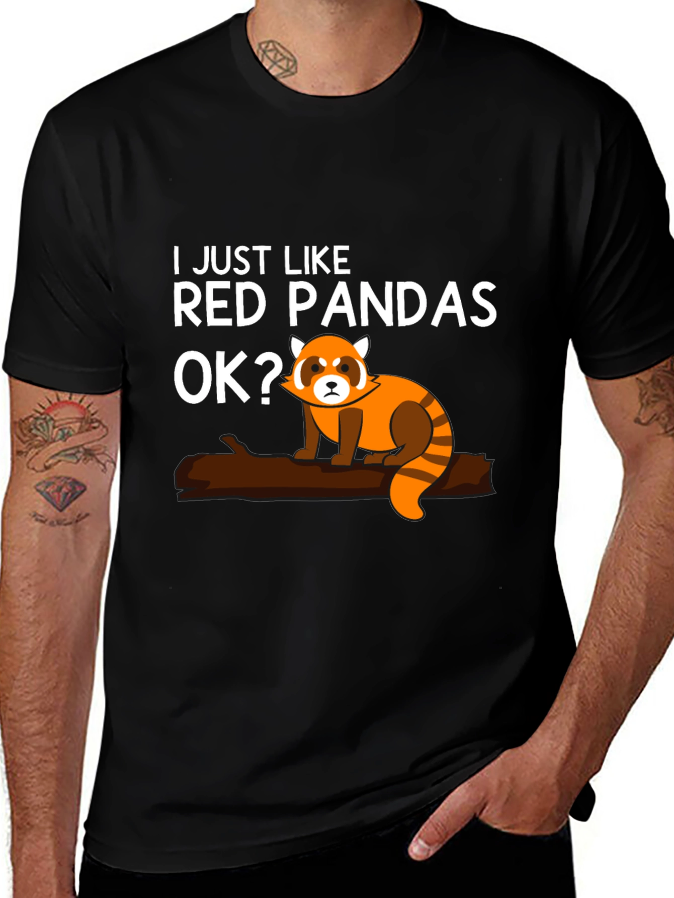 Red Panda Lover Black Graphic T-Shirt
