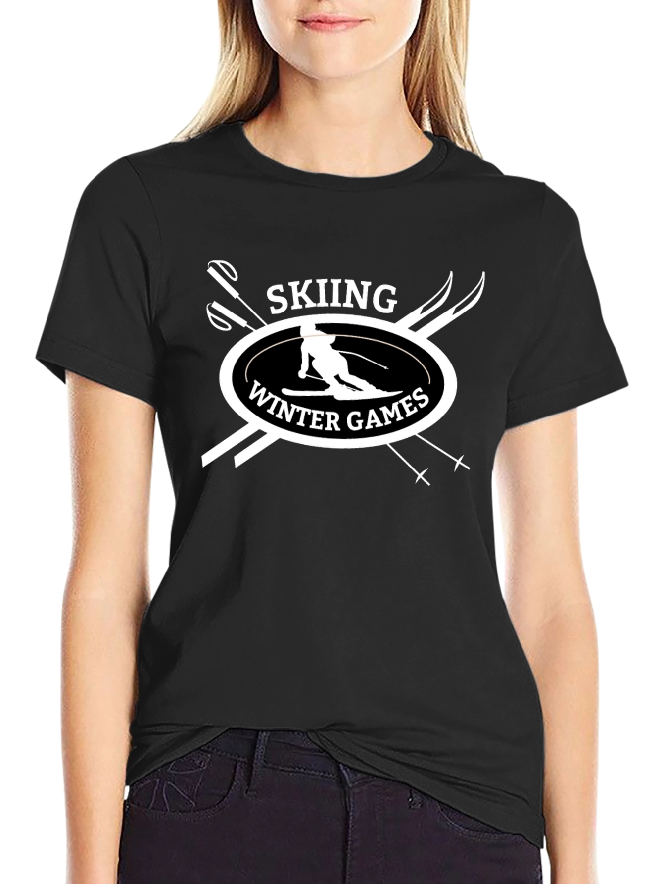 Skiing Winter Games Black T-Shirt