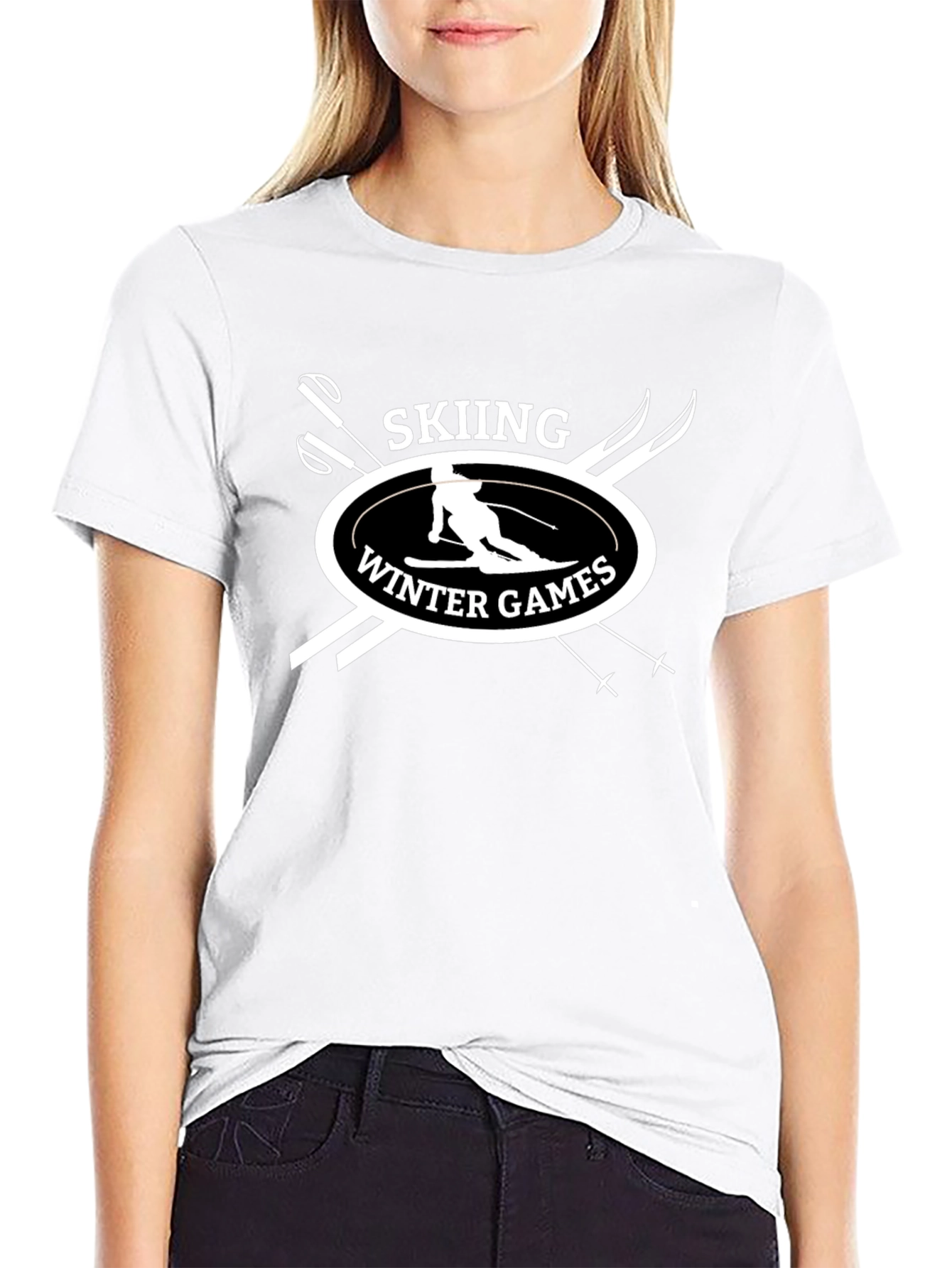 Skiing Winter Games Black T-Shirt