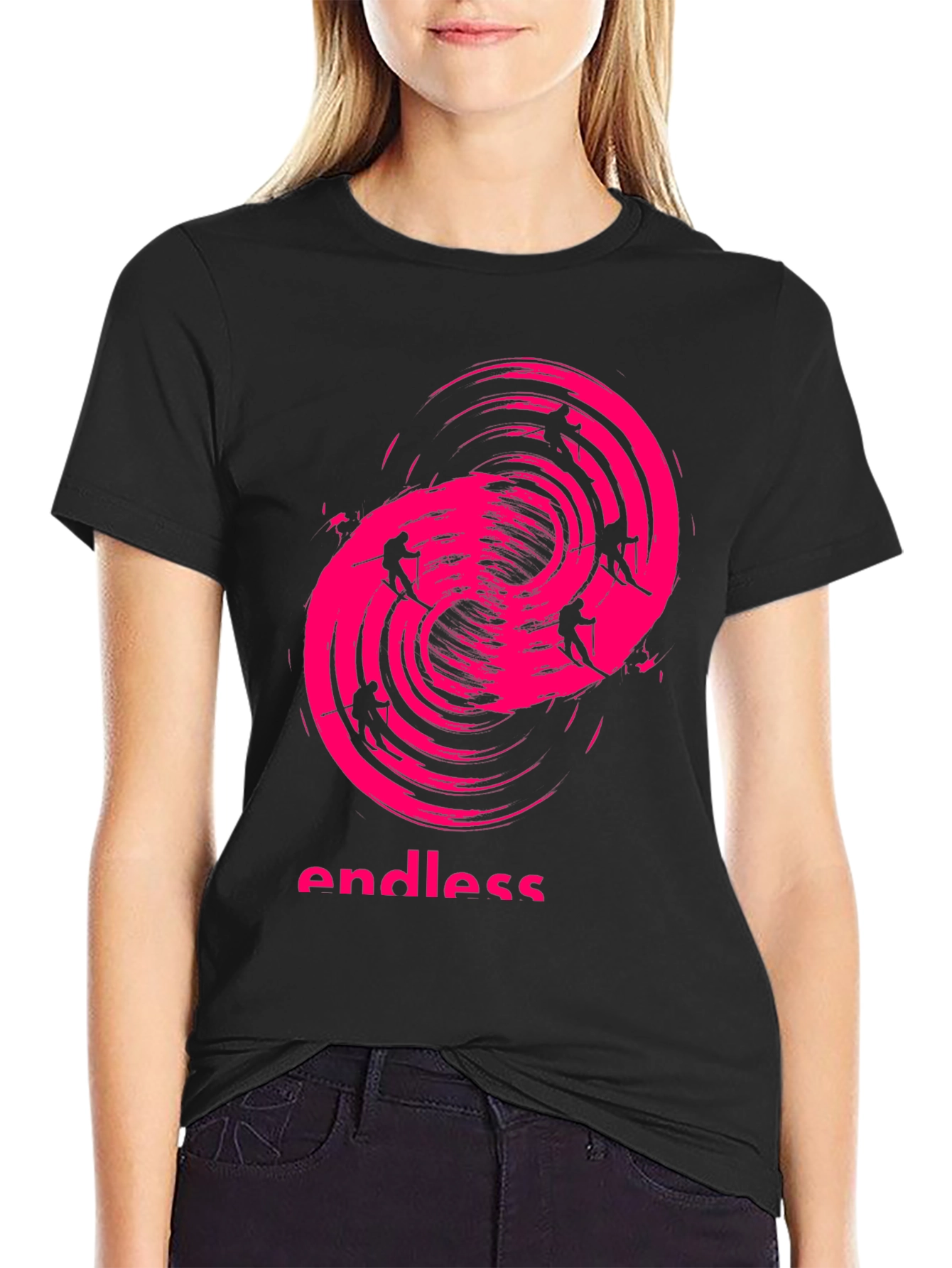 Endless Skiing Graphic Tee - Black Cotton Shirt