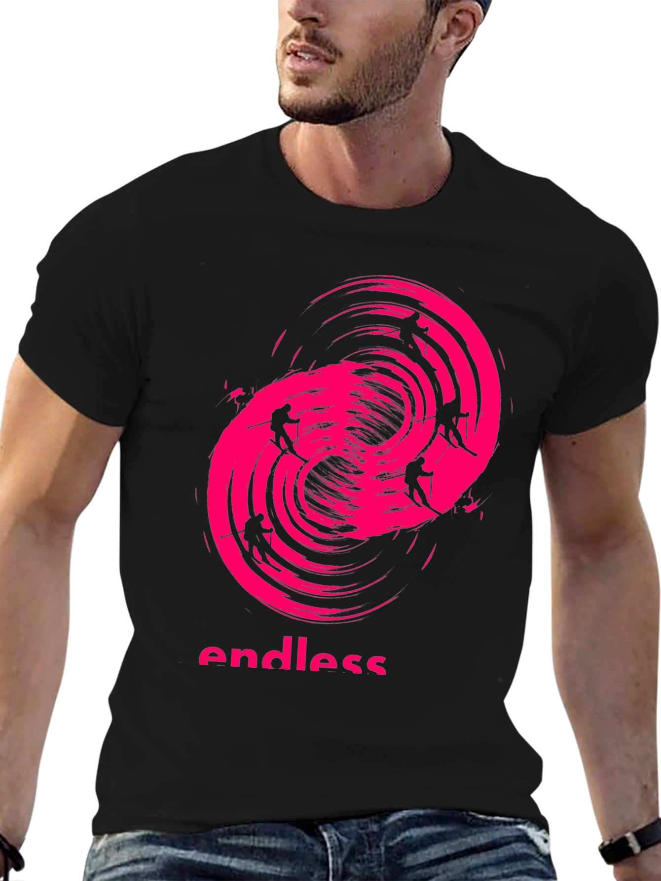 Endless Skiing Graphic Tee - Black Cotton Shirt