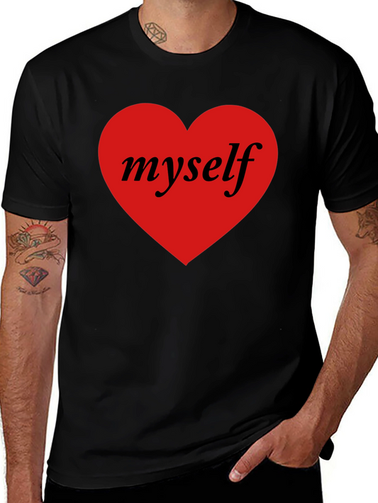 I Love Myself Black T-Shirt Red Heart Design