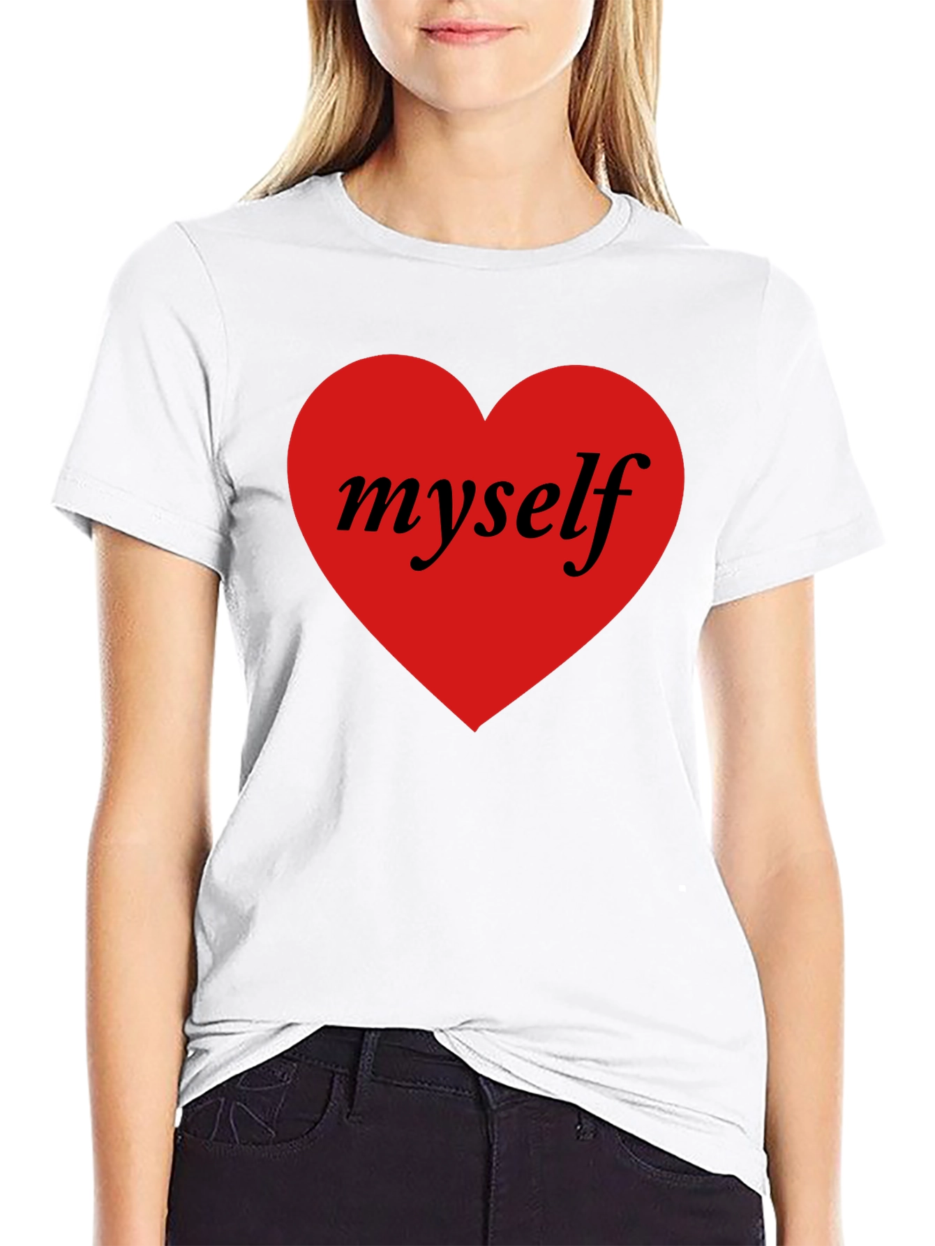 I Love Myself Black T-Shirt Red Heart Design