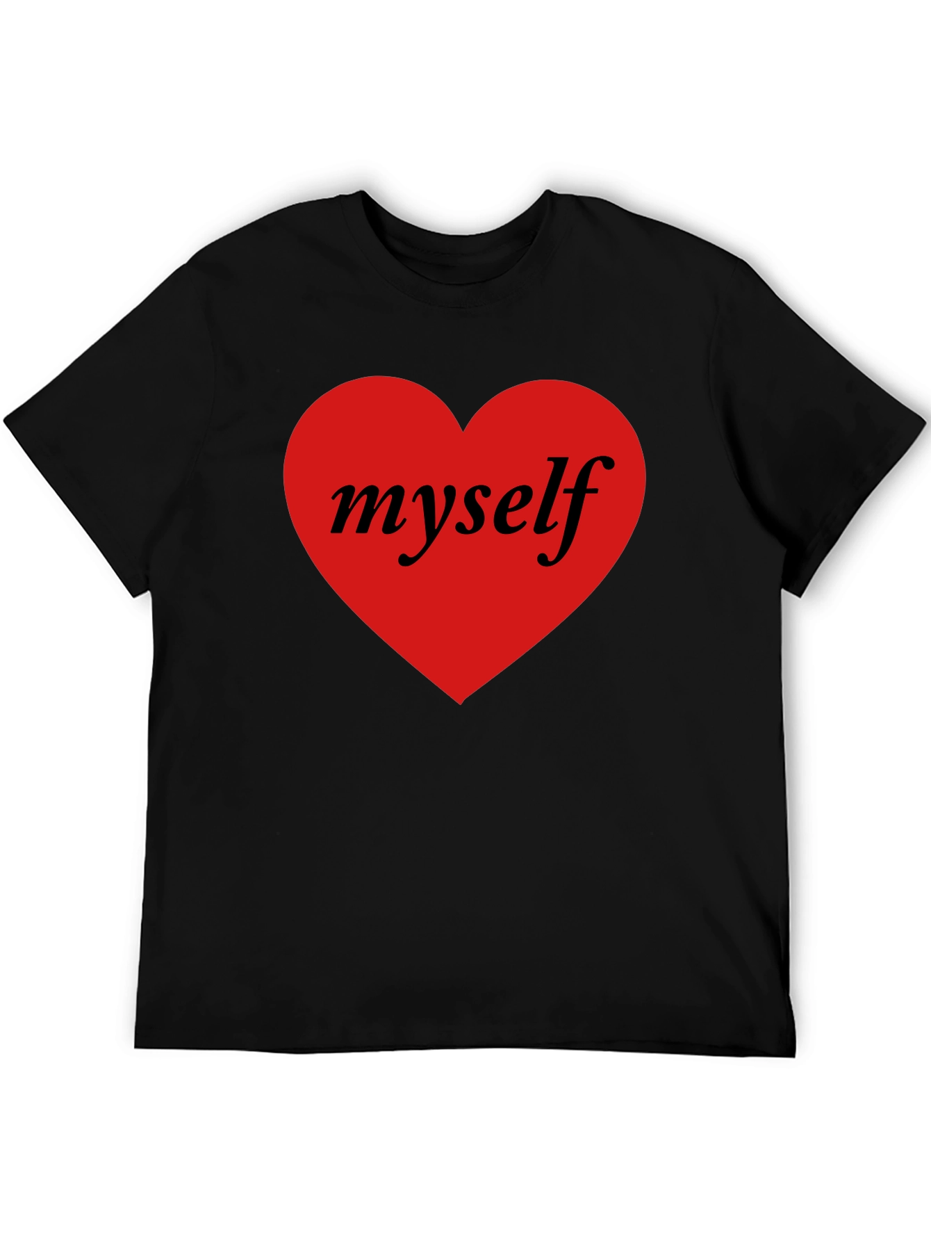 I Love Myself Black T-Shirt Red Heart Design