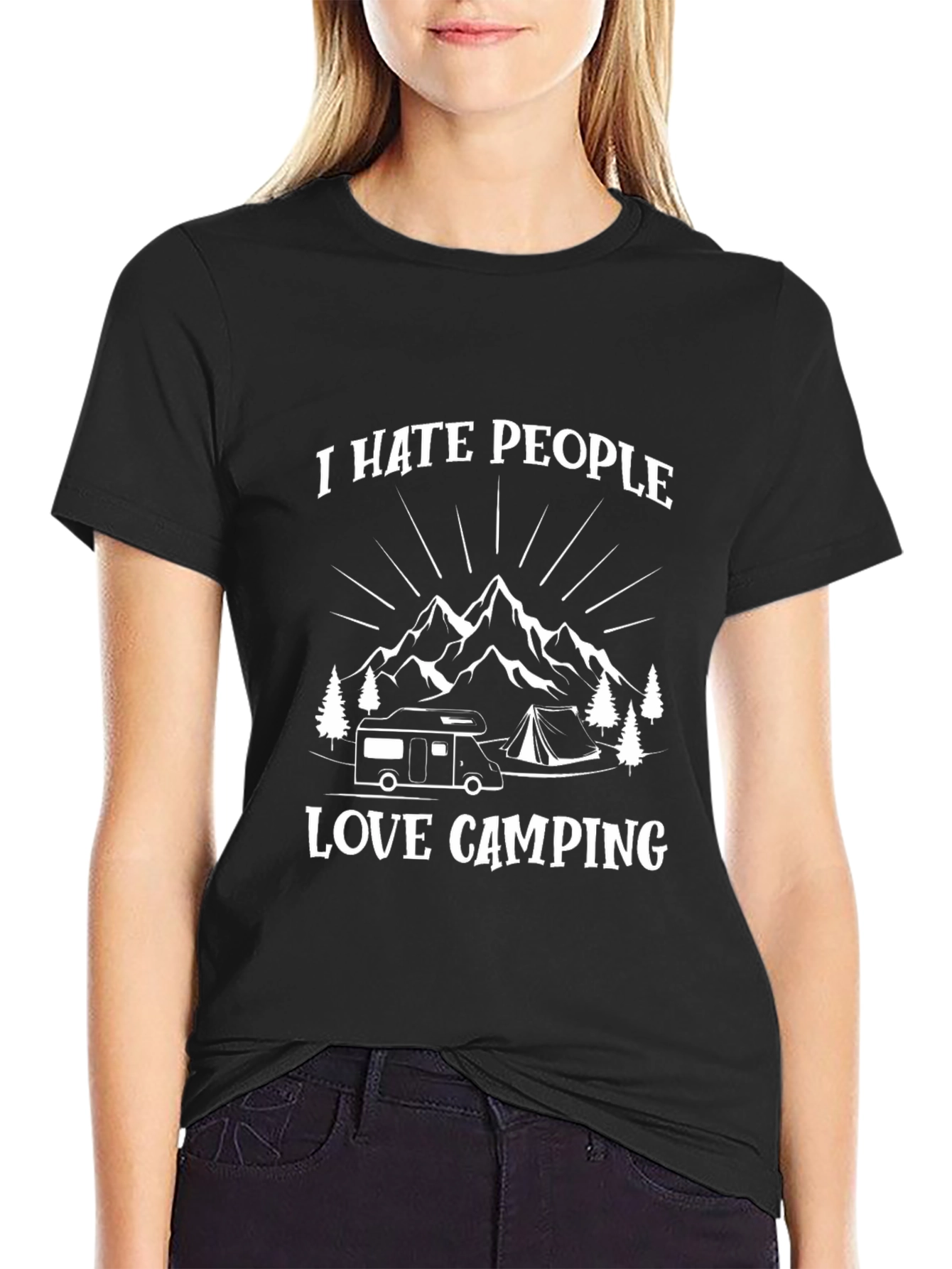 I Hate People Love Camping Black T-Shirt