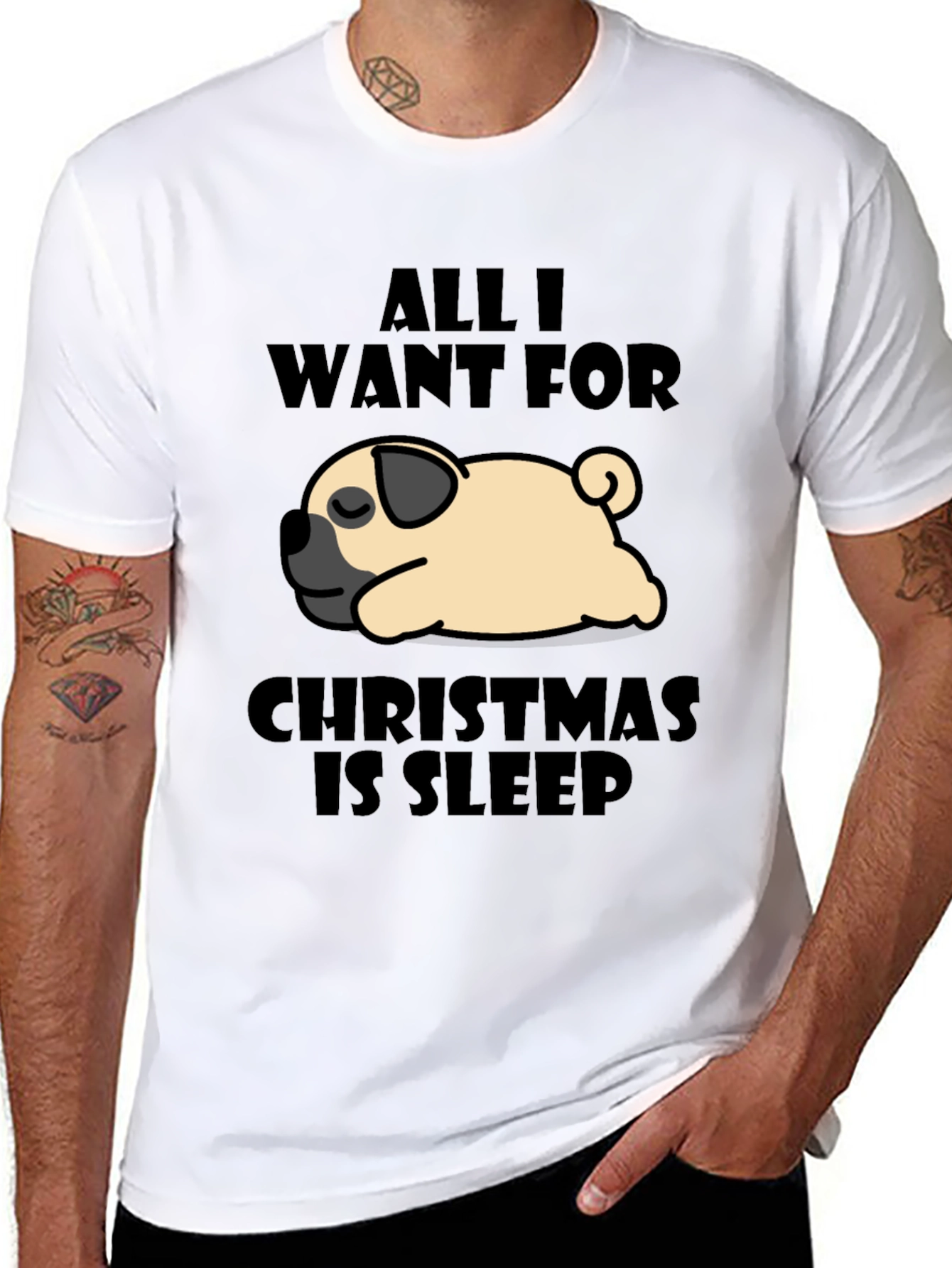 Sleepy Pug Christmas T-Shirt