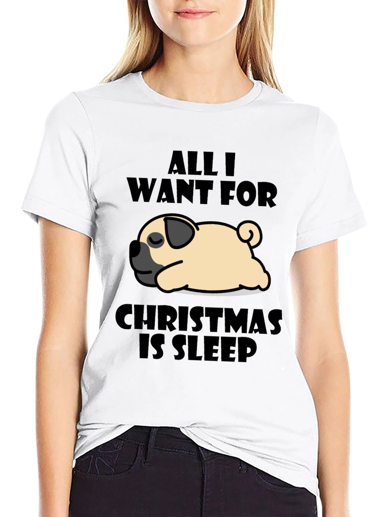 Sleepy Pug Christmas T-Shirt