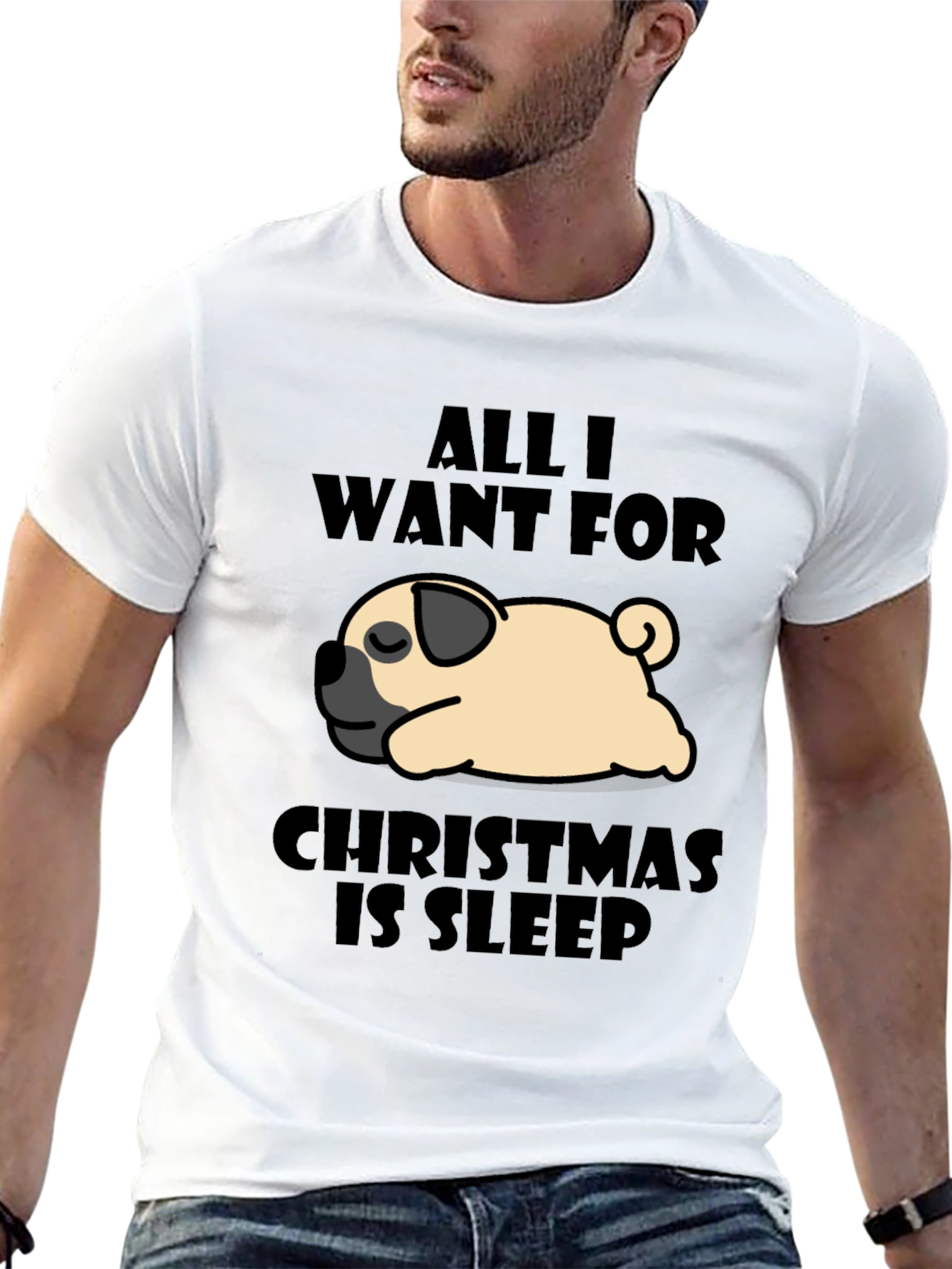 Sleepy Pug Christmas T-Shirt