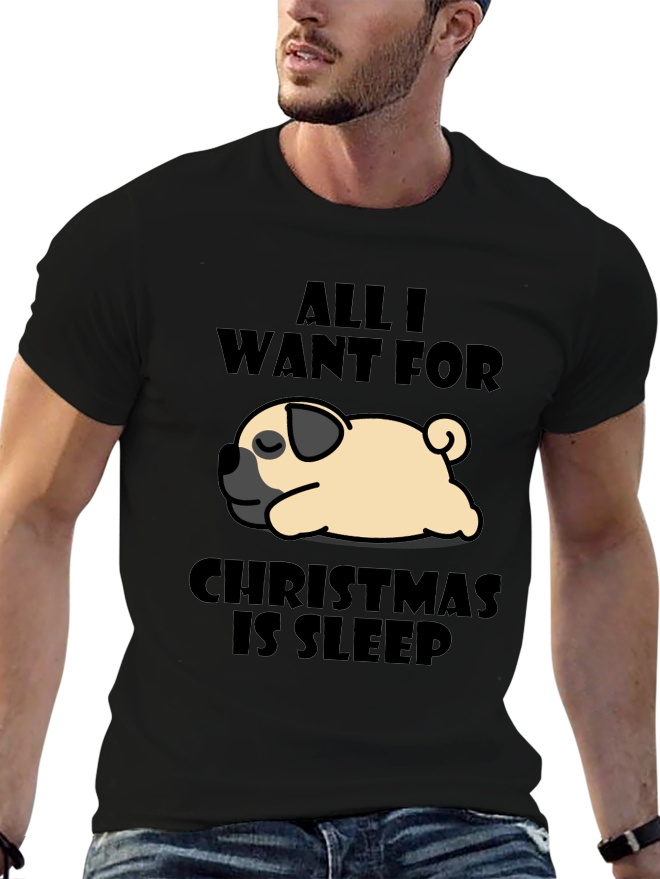 Sleepy Pug Christmas T-Shirt