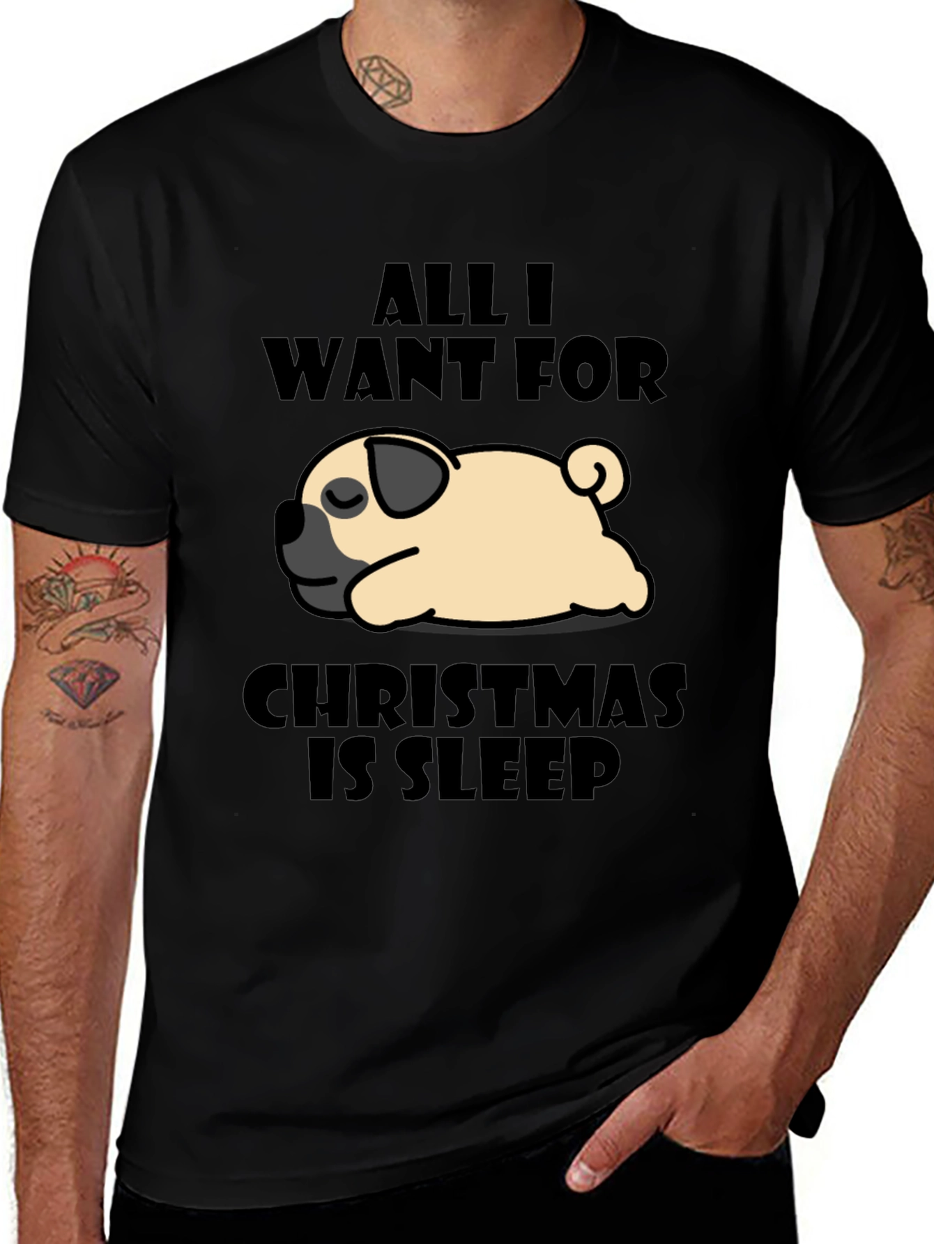 Sleepy Pug Christmas T-Shirt