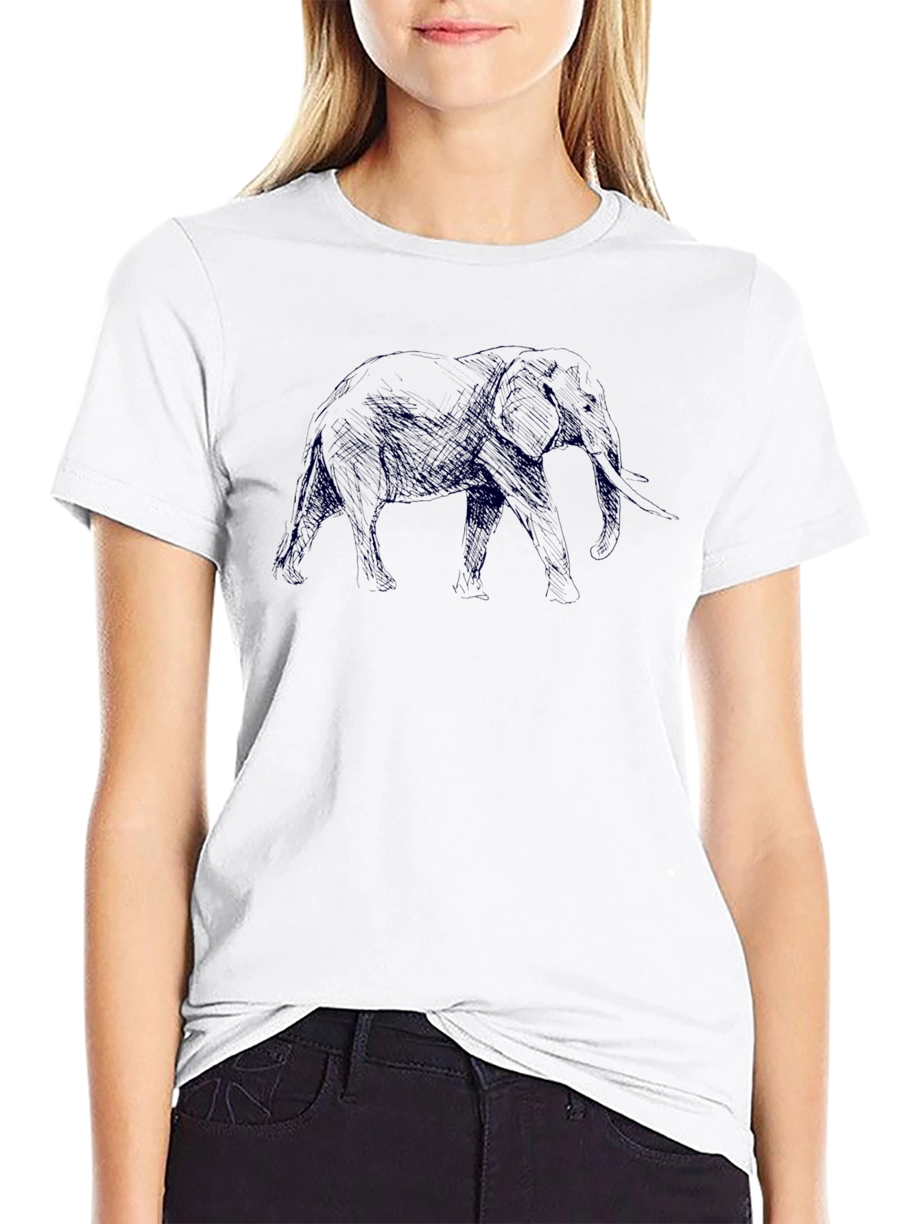 Elephant Sketch Black T-Shirt