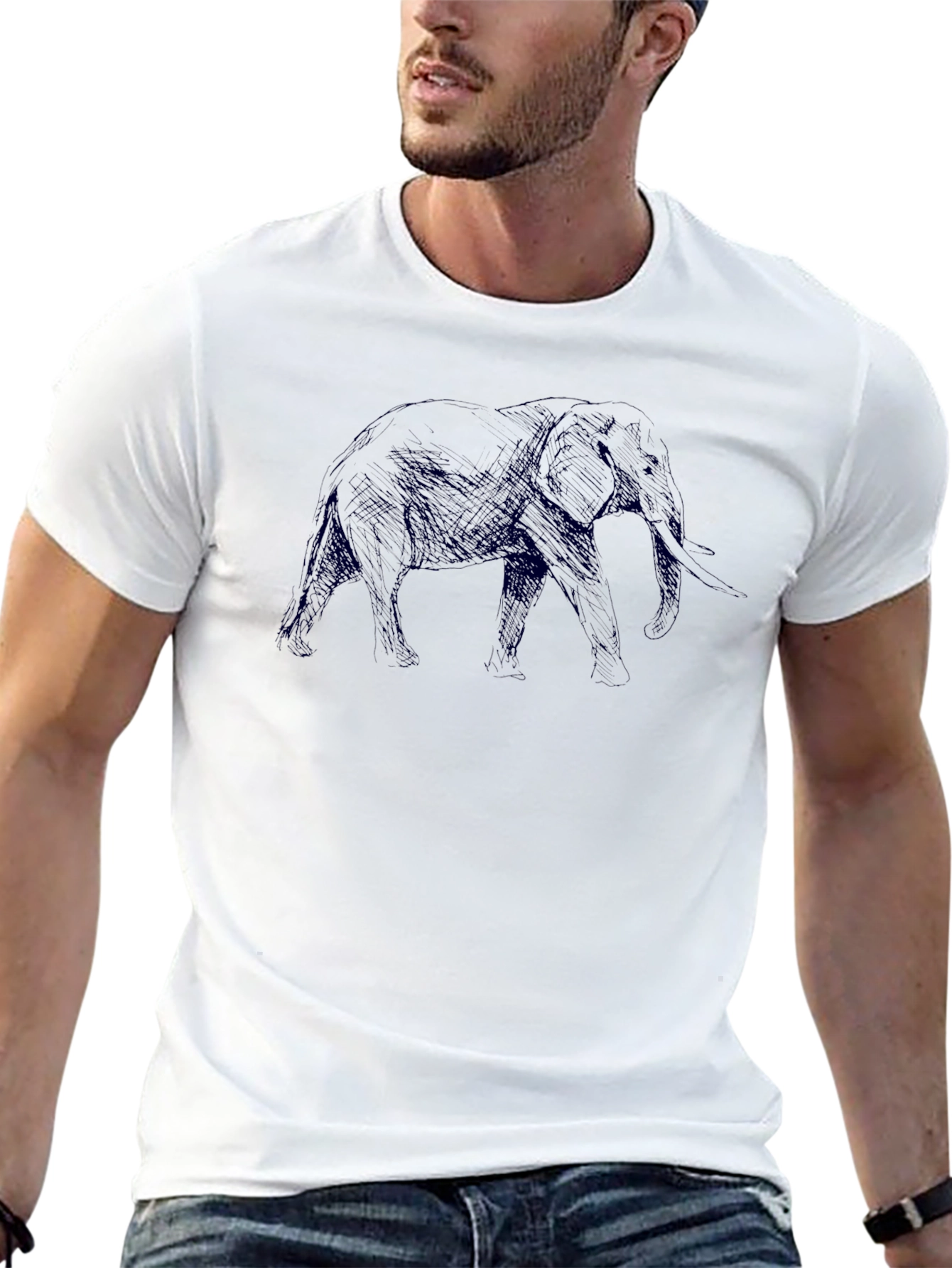 Elephant Sketch Black T-Shirt