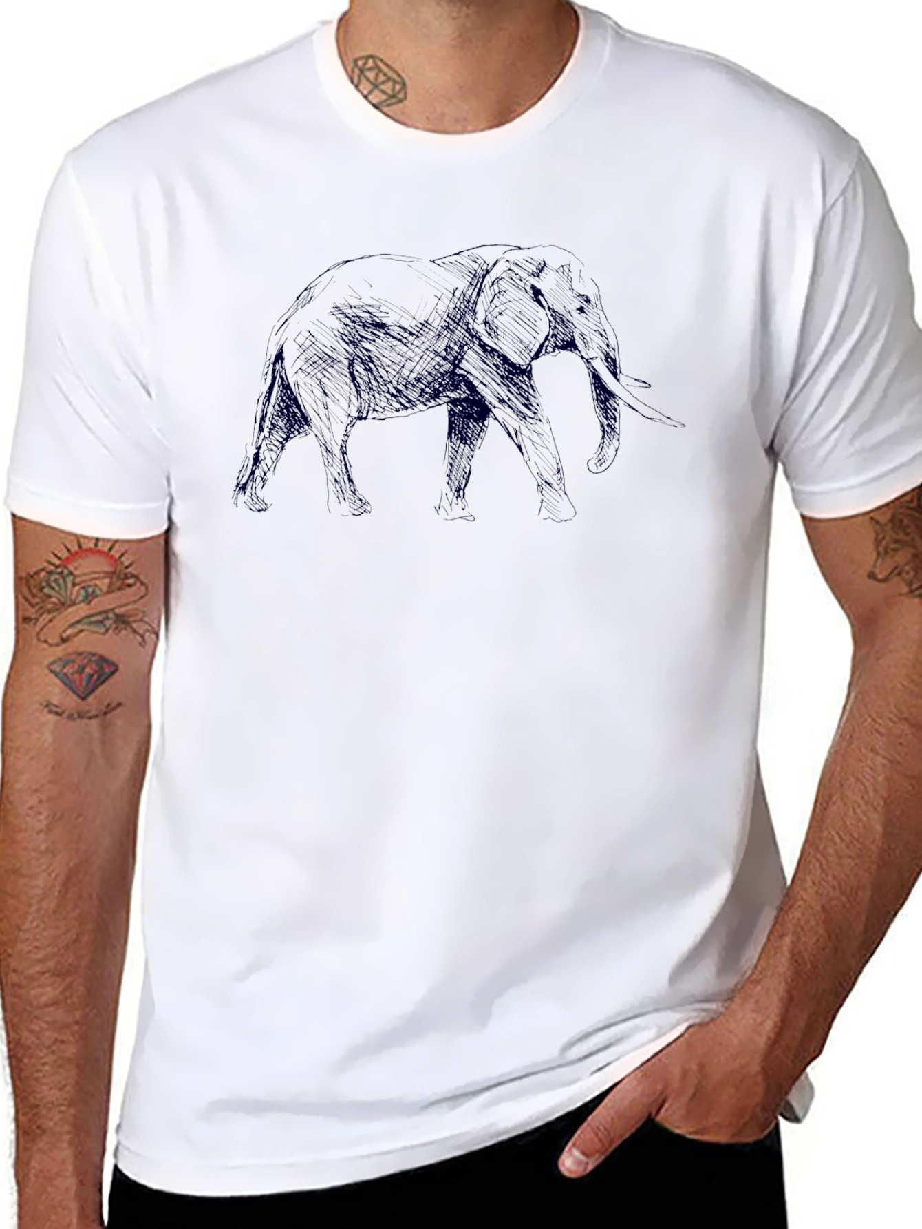 Elephant Sketch Black T-Shirt