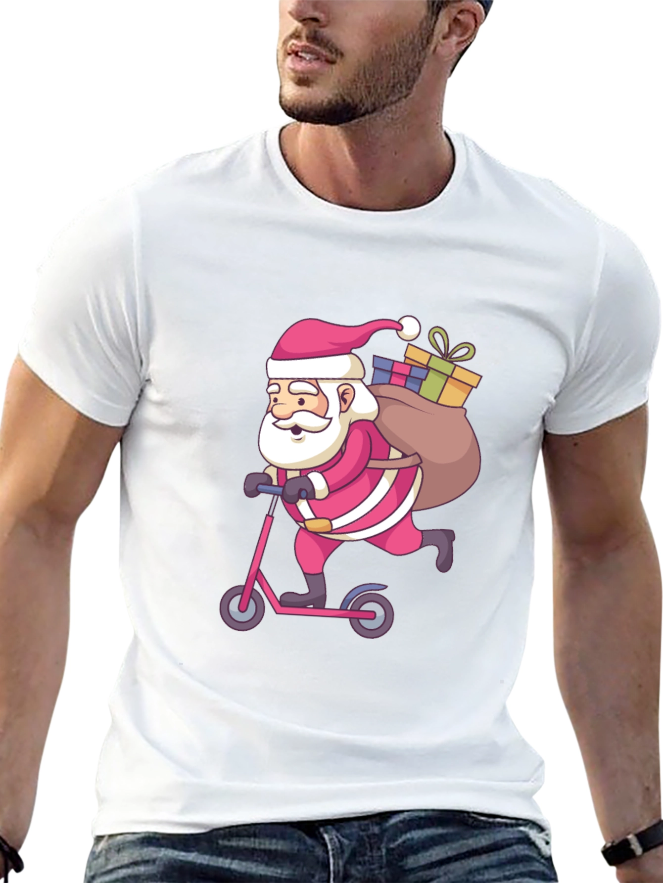 Santa on Scooter Graphic Tee - Black
