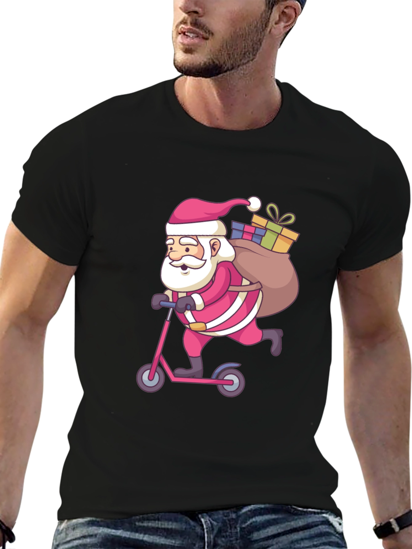 Santa on Scooter Graphic Tee - Black