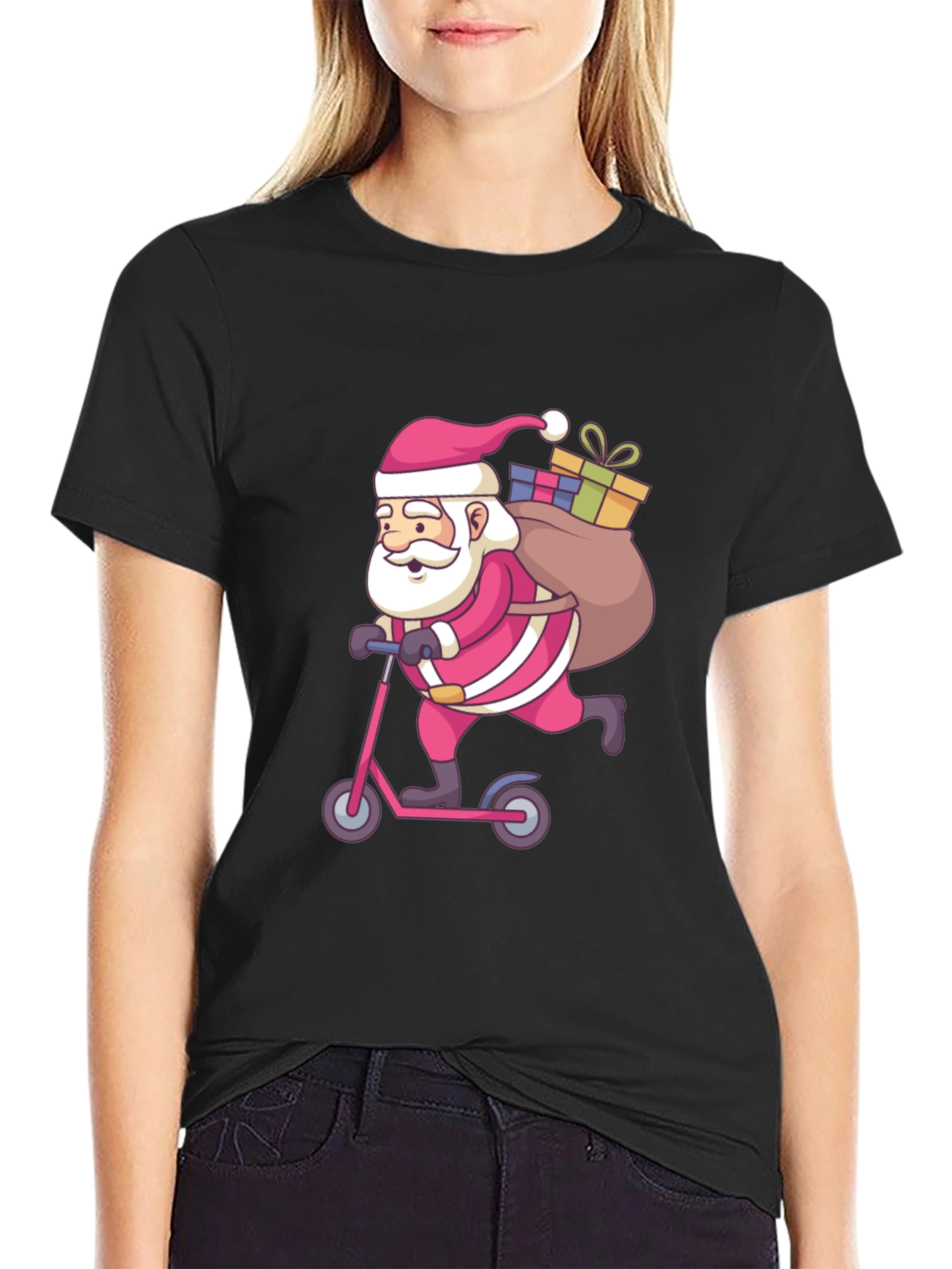 Santa on Scooter Graphic Tee - Black