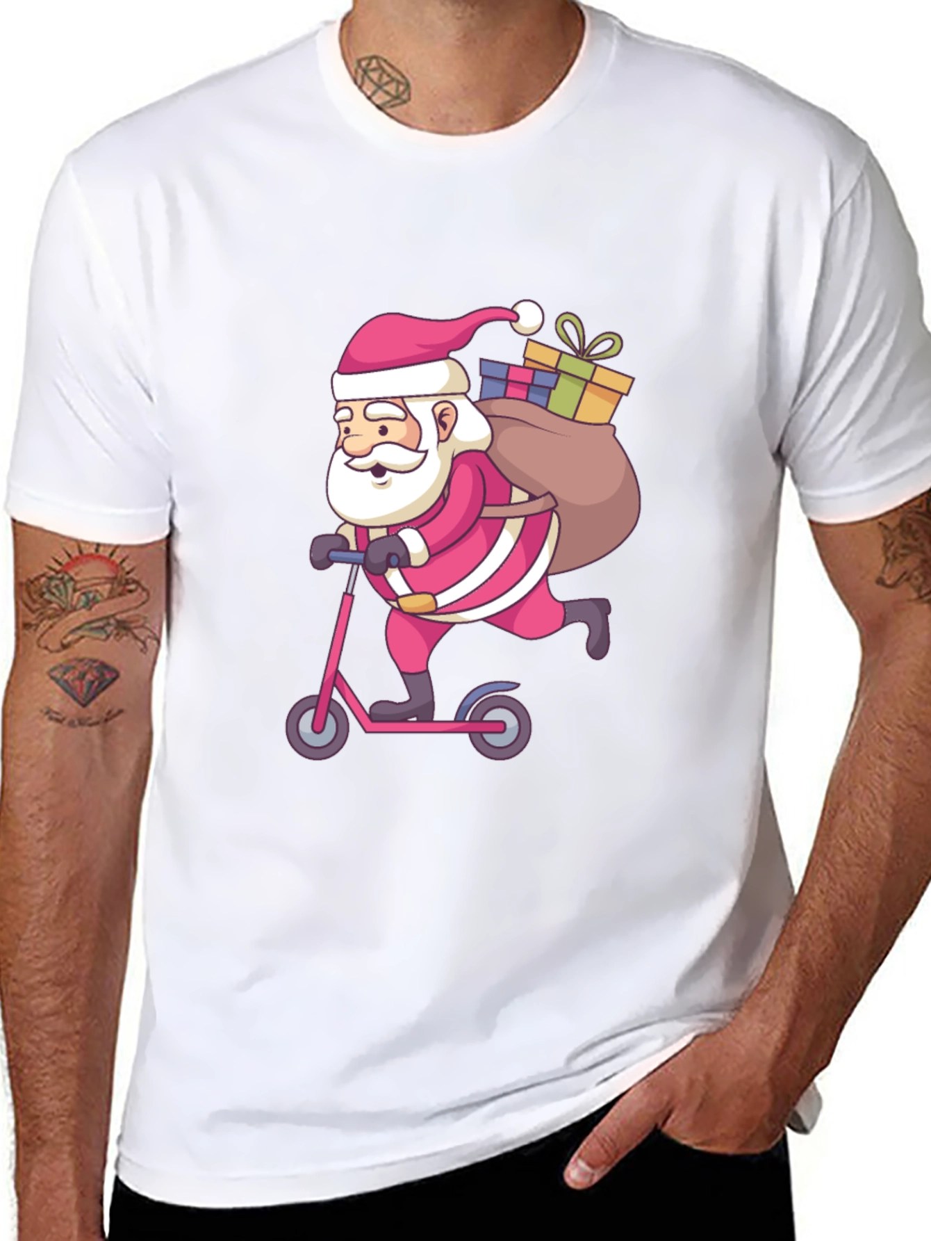 Santa on Scooter Graphic Tee - Black