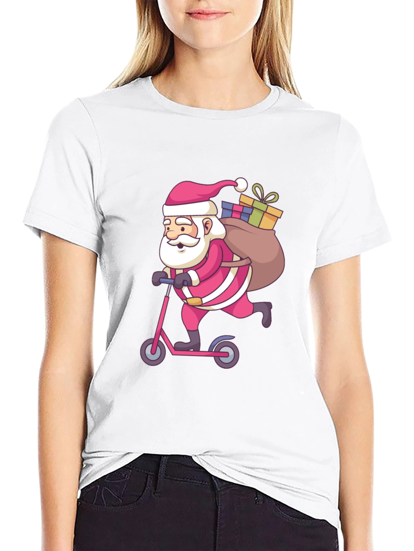 Santa on Scooter Graphic Tee - Black