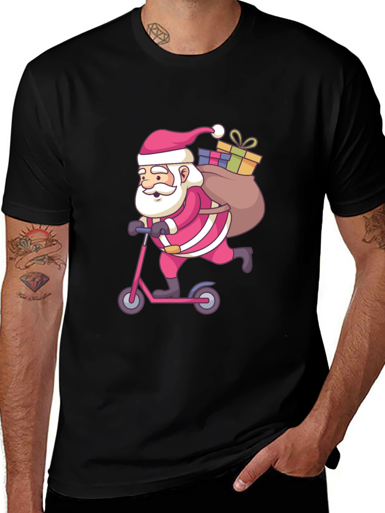 Santa on Scooter Graphic Tee - Black