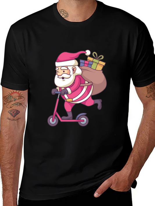 Santa on Scooter Graphic Tee - Black