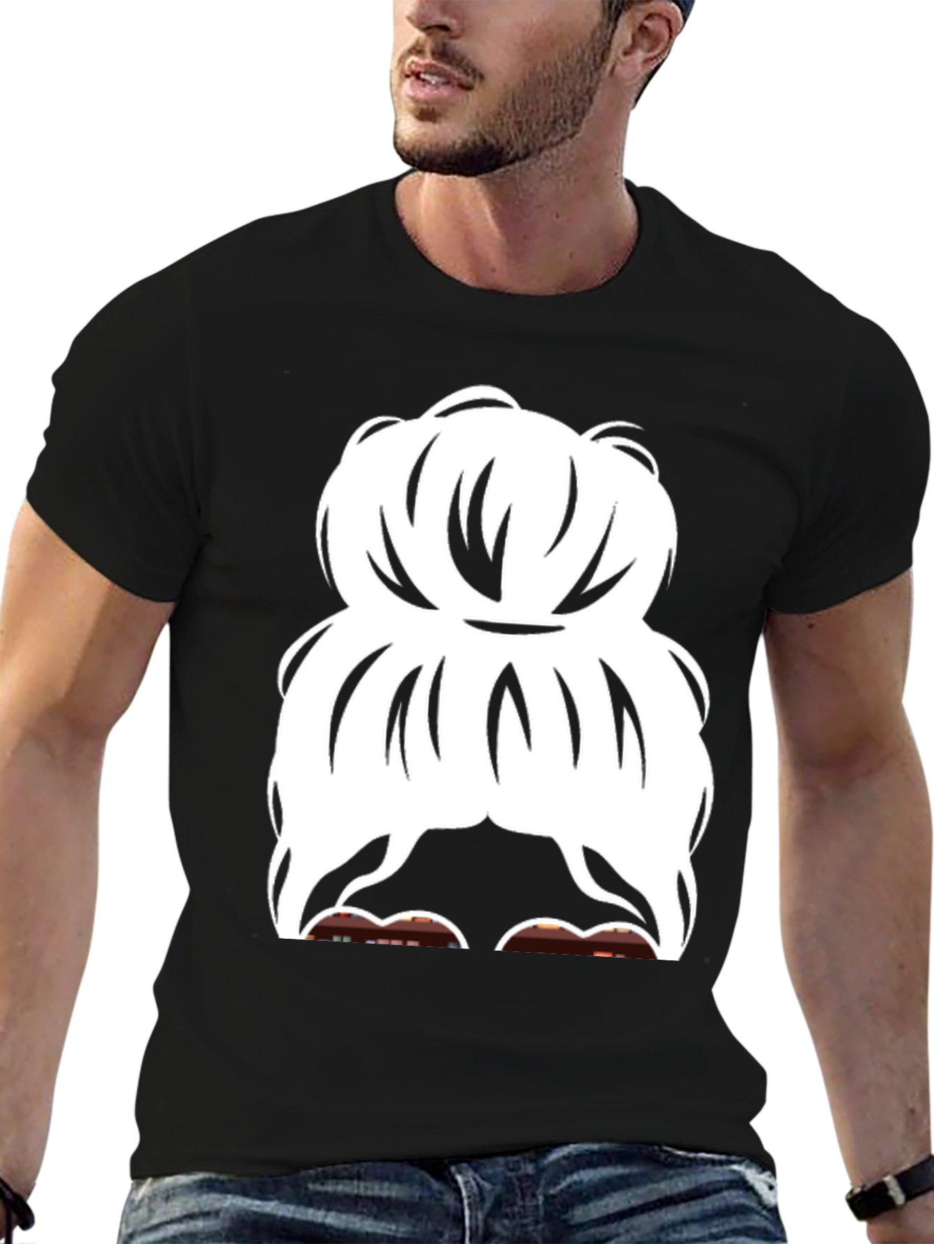 Messy Bun Graphic Tee - Casual Cotton T-Shirt