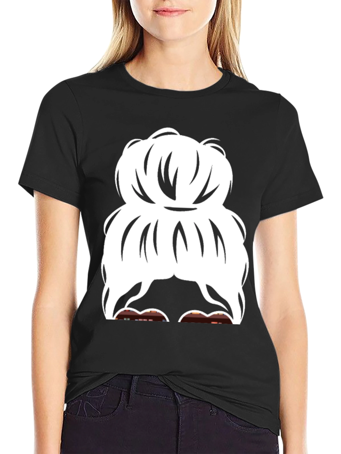 Messy Bun Graphic Tee - Casual Cotton T-Shirt