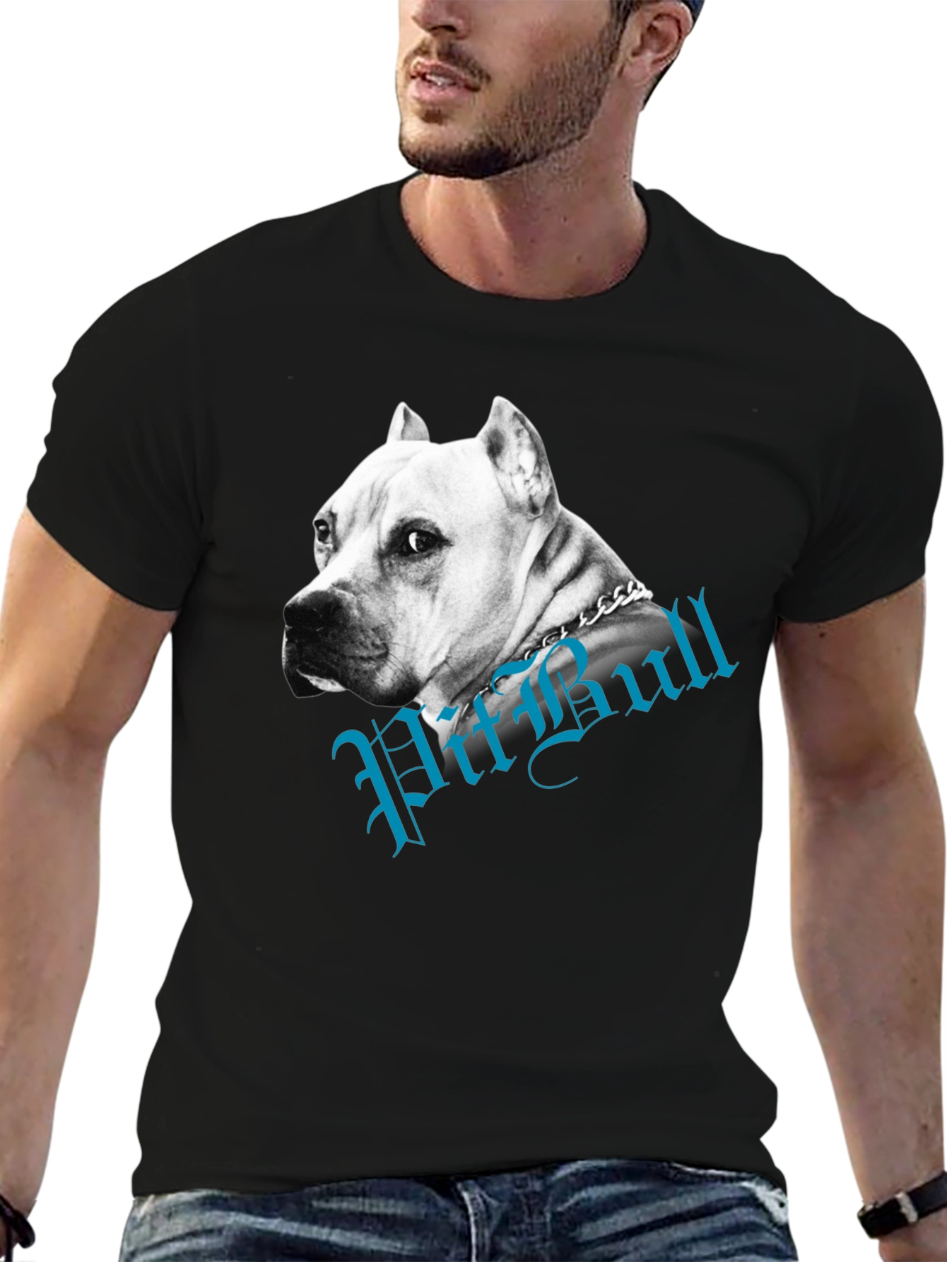 Pitbull Dog Graphic Tee - Black Cotton Blend