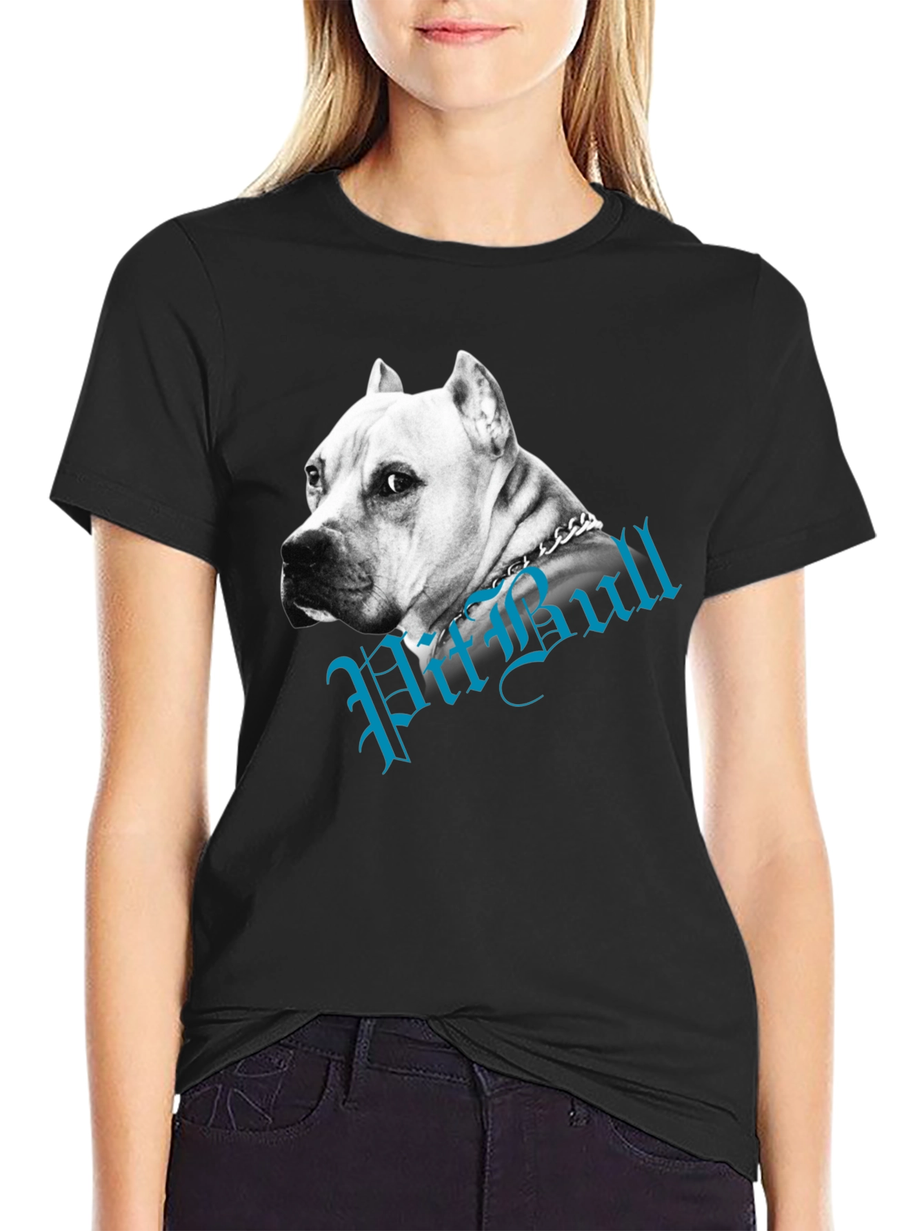 Pitbull Dog Graphic Tee - Black Cotton Blend