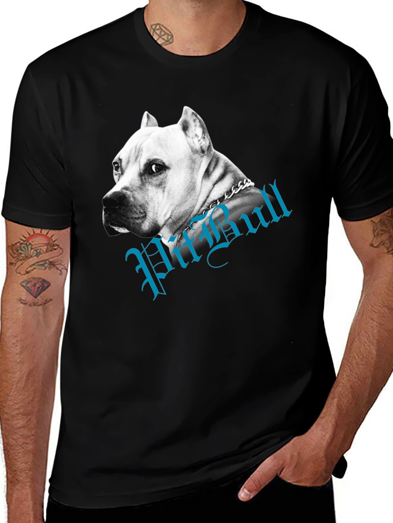 Pitbull Dog Graphic Tee - Black Cotton Blend