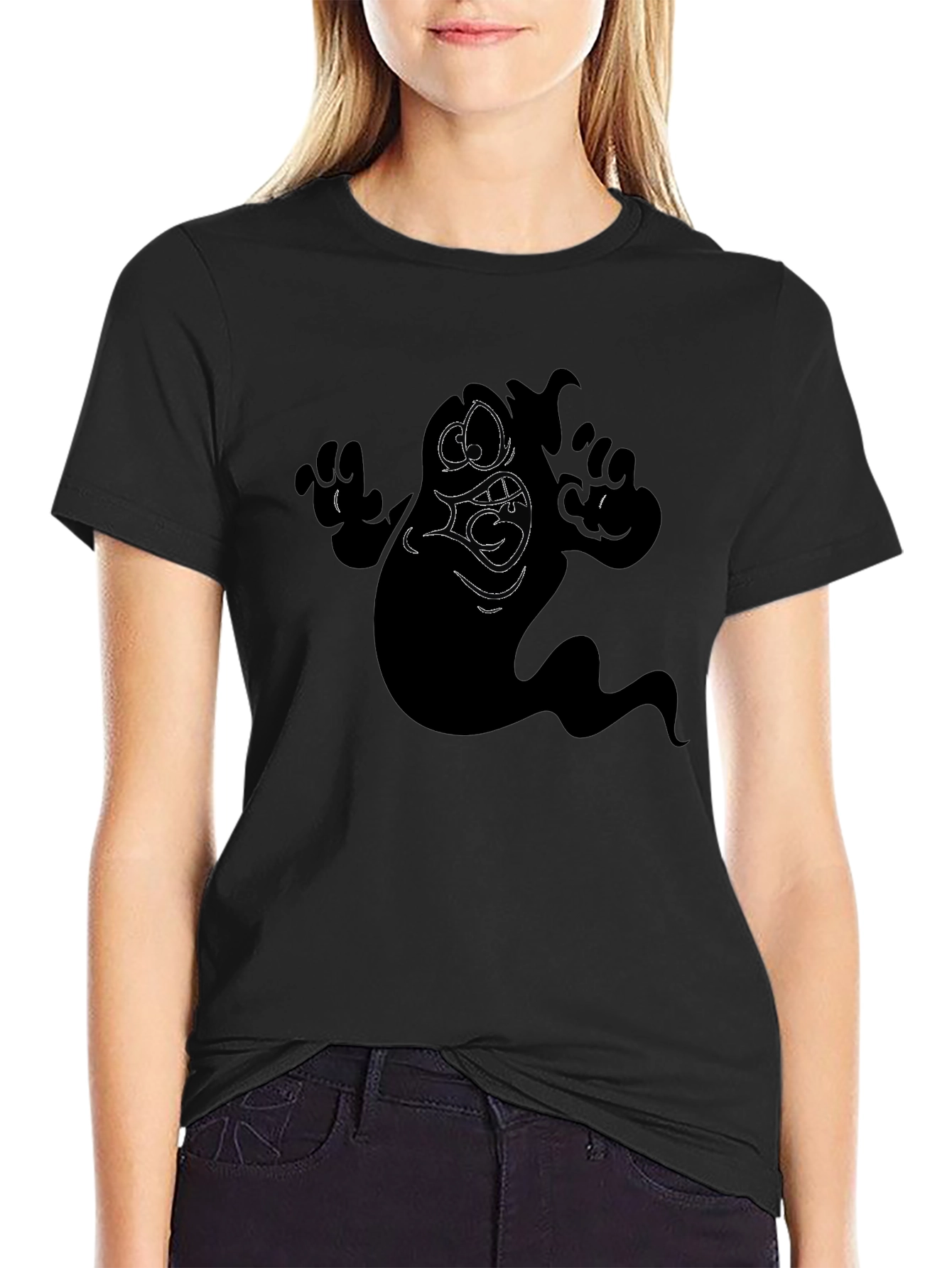 Spooky Ghost Graphic Tee - Mens Black T-Shirt