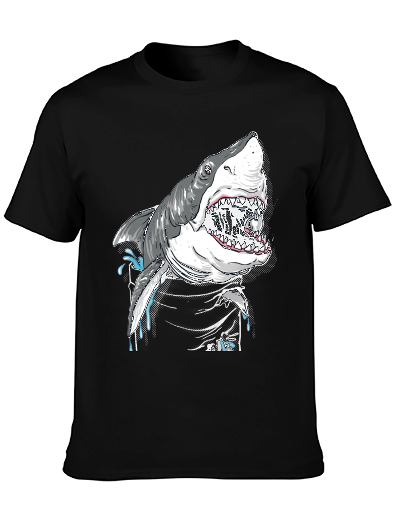 Shark Attack Graphic Print Black T-Shirt