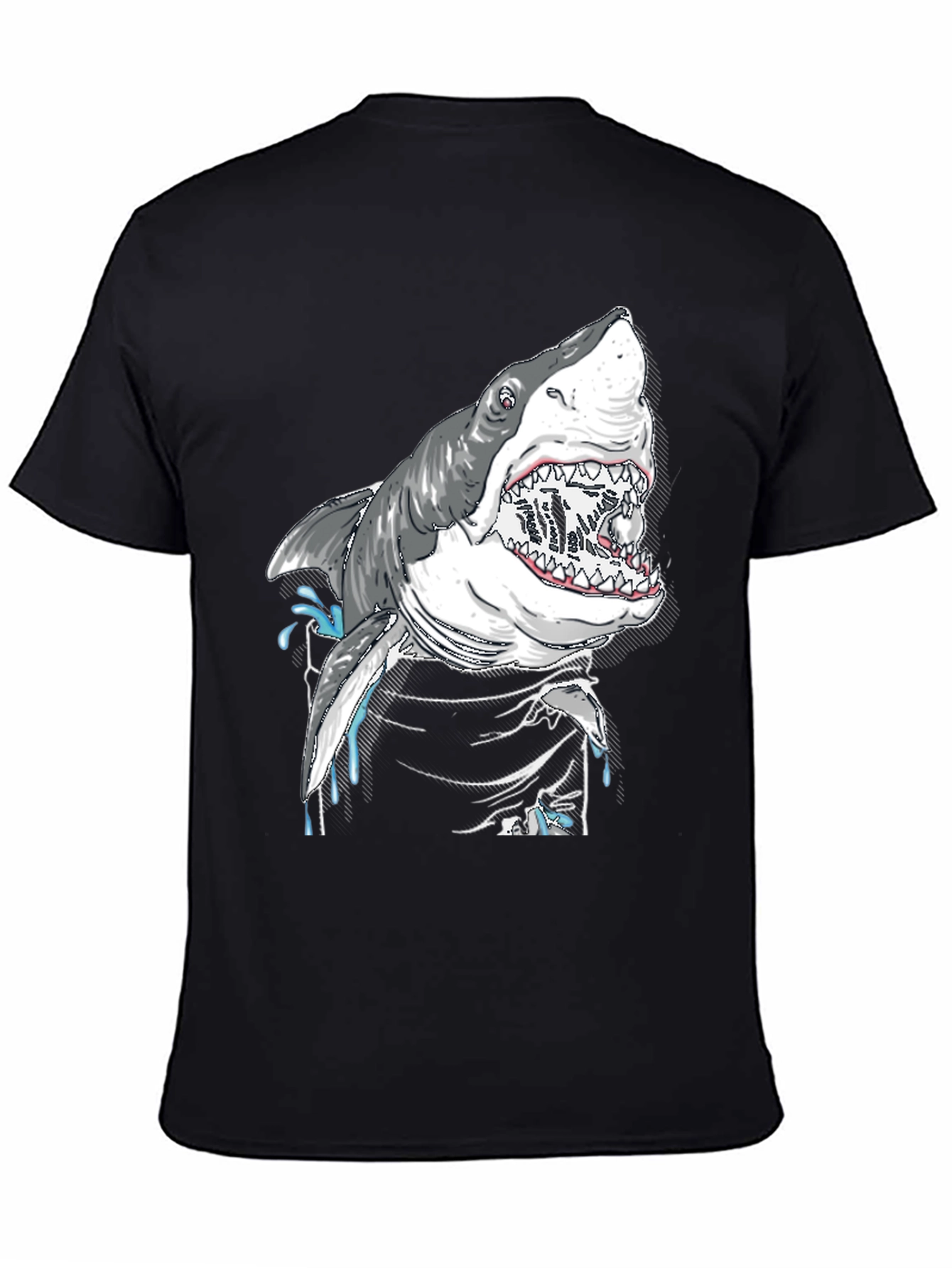 Shark Attack Graphic Print Black T-Shirt