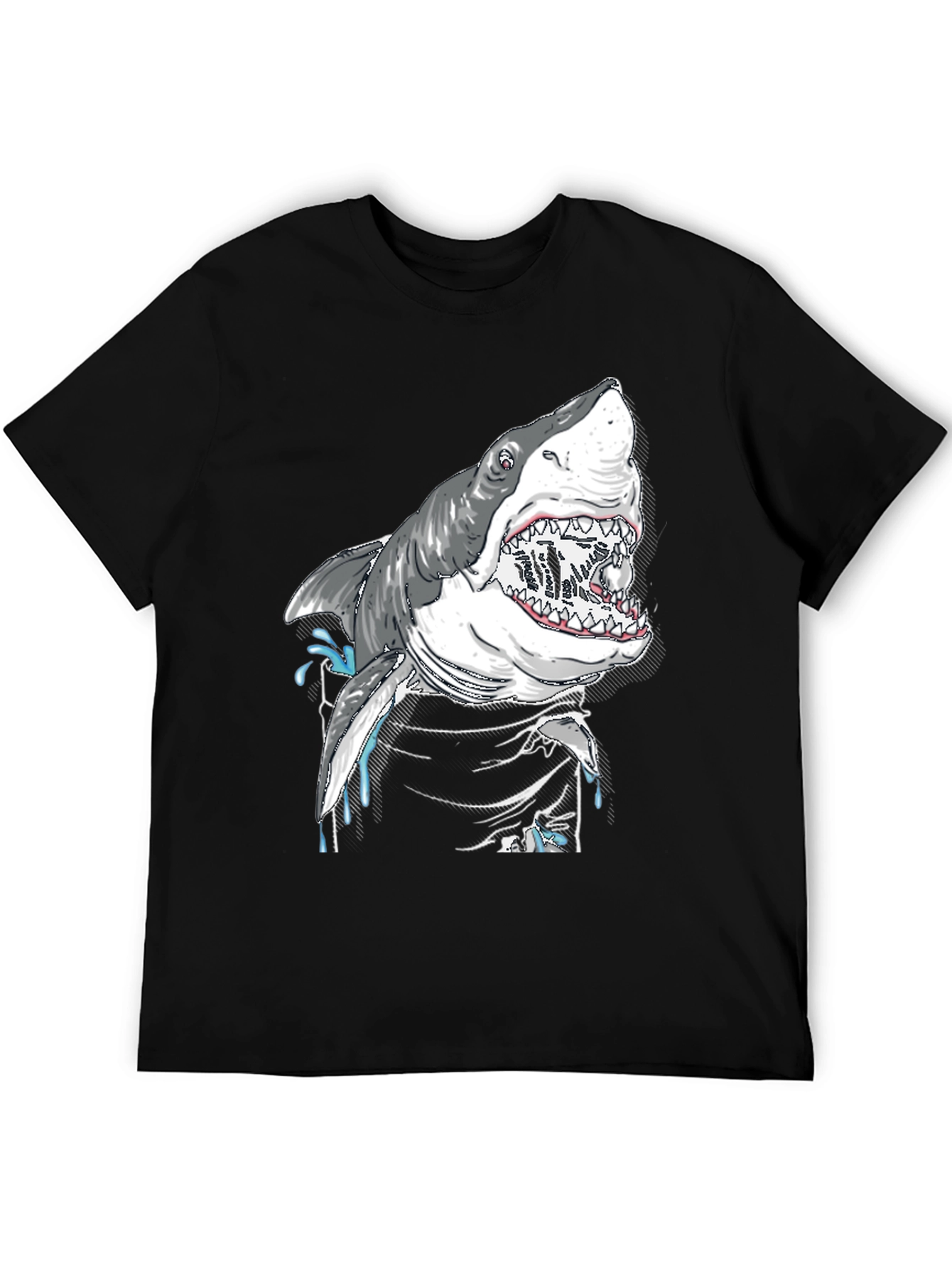 Shark Attack Graphic Print Black T-Shirt