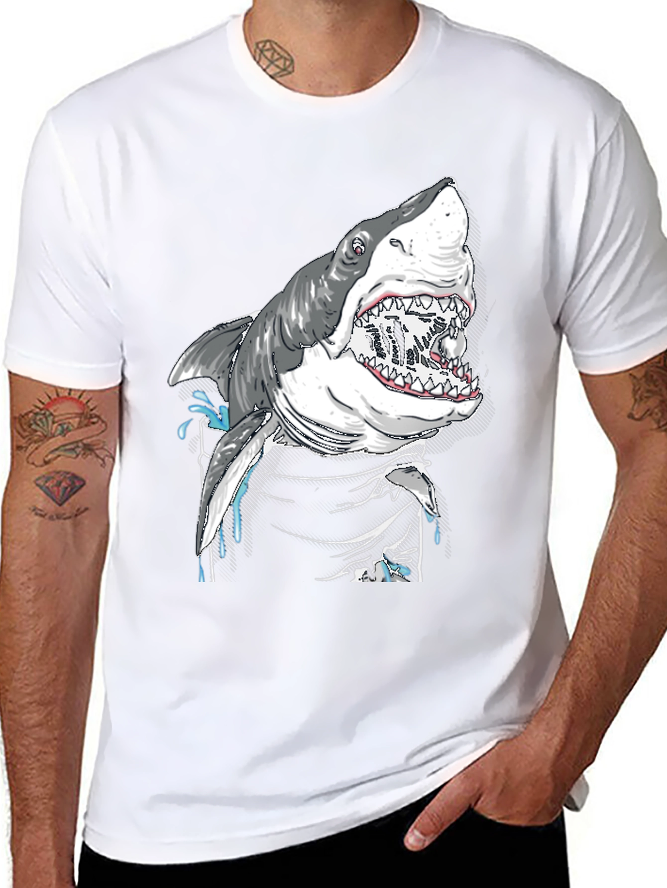 Shark Attack Graphic Print Black T-Shirt