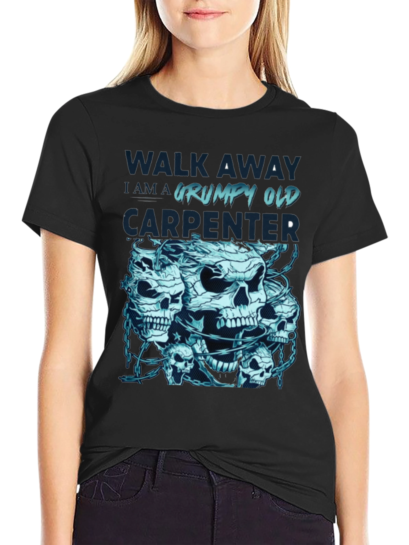 Grumpy Old Carpenter Skull Graphic T-Shirt