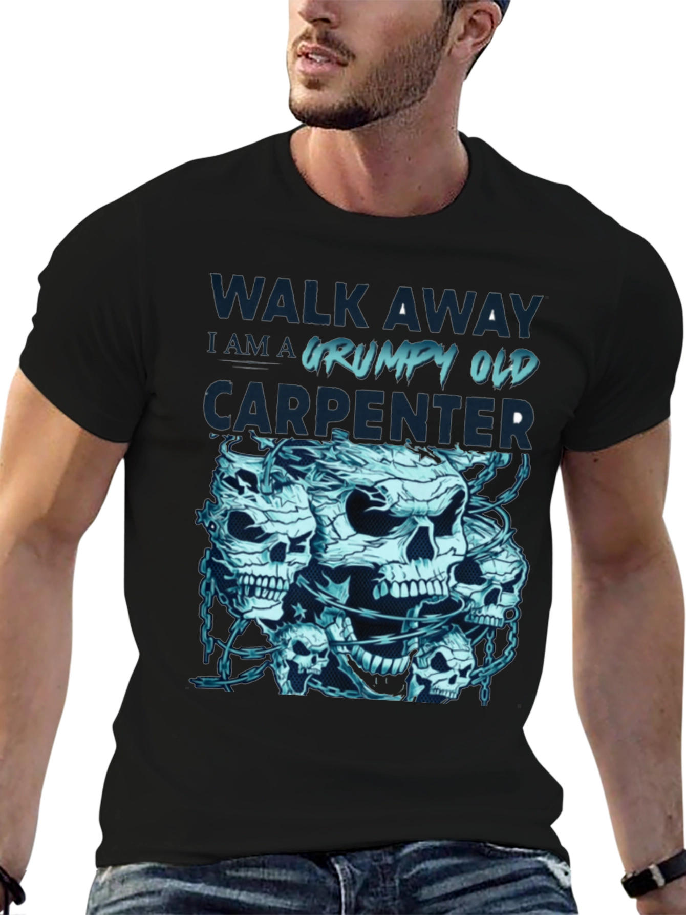 Grumpy Old Carpenter Skull Graphic T-Shirt