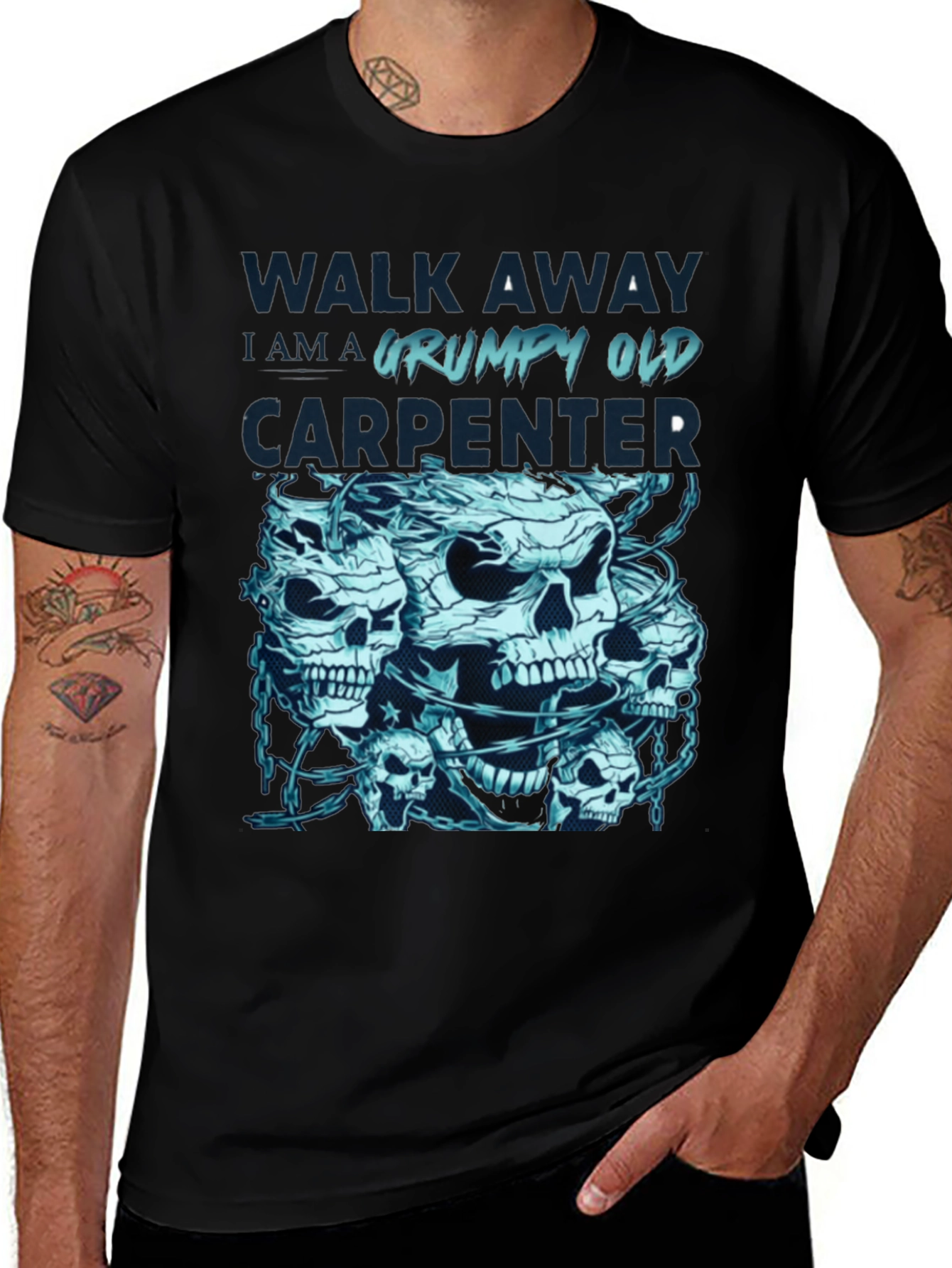 Grumpy Old Carpenter Skull Graphic T-Shirt