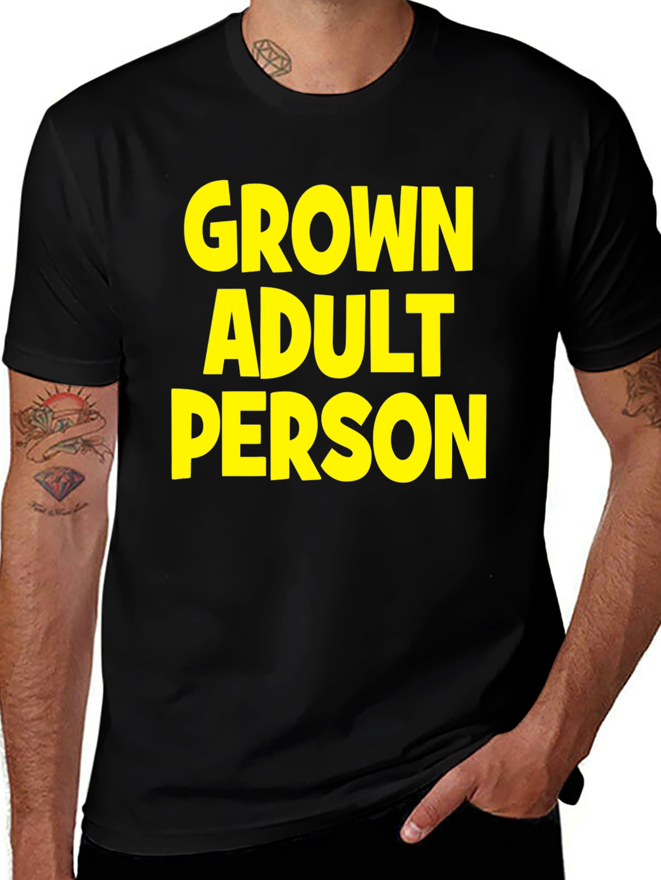 Grown Adult Person Graphic Tee - Black Cotton T-Shirt