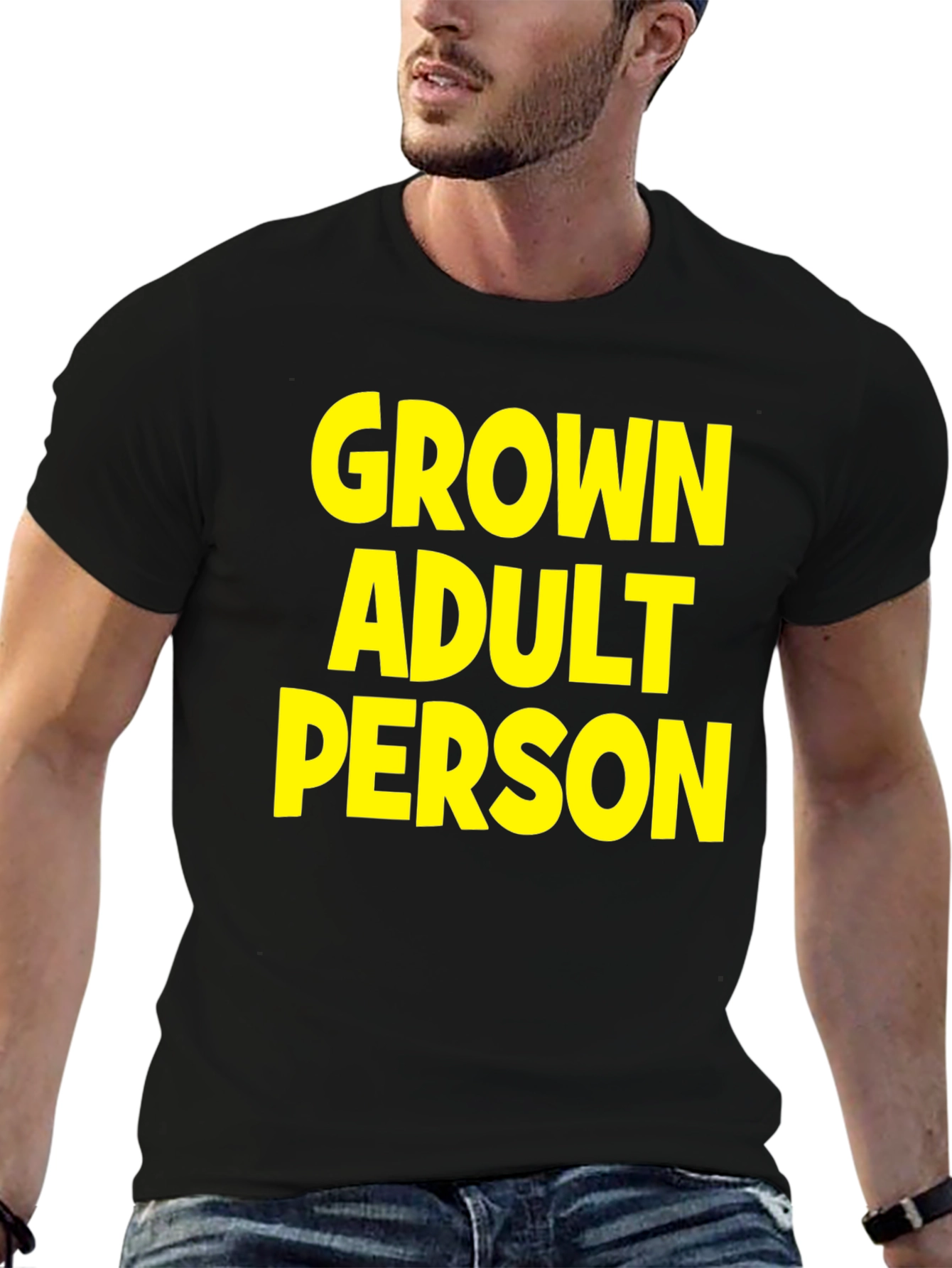 Grown Adult Person Graphic Tee - Black Cotton T-Shirt