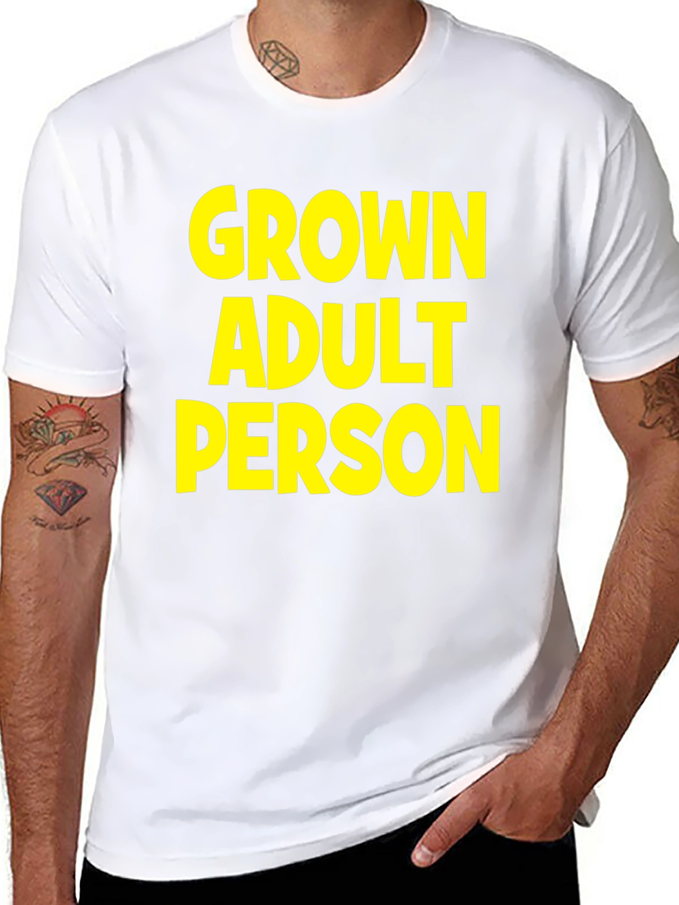 Grown Adult Person Graphic Tee - Black Cotton T-Shirt